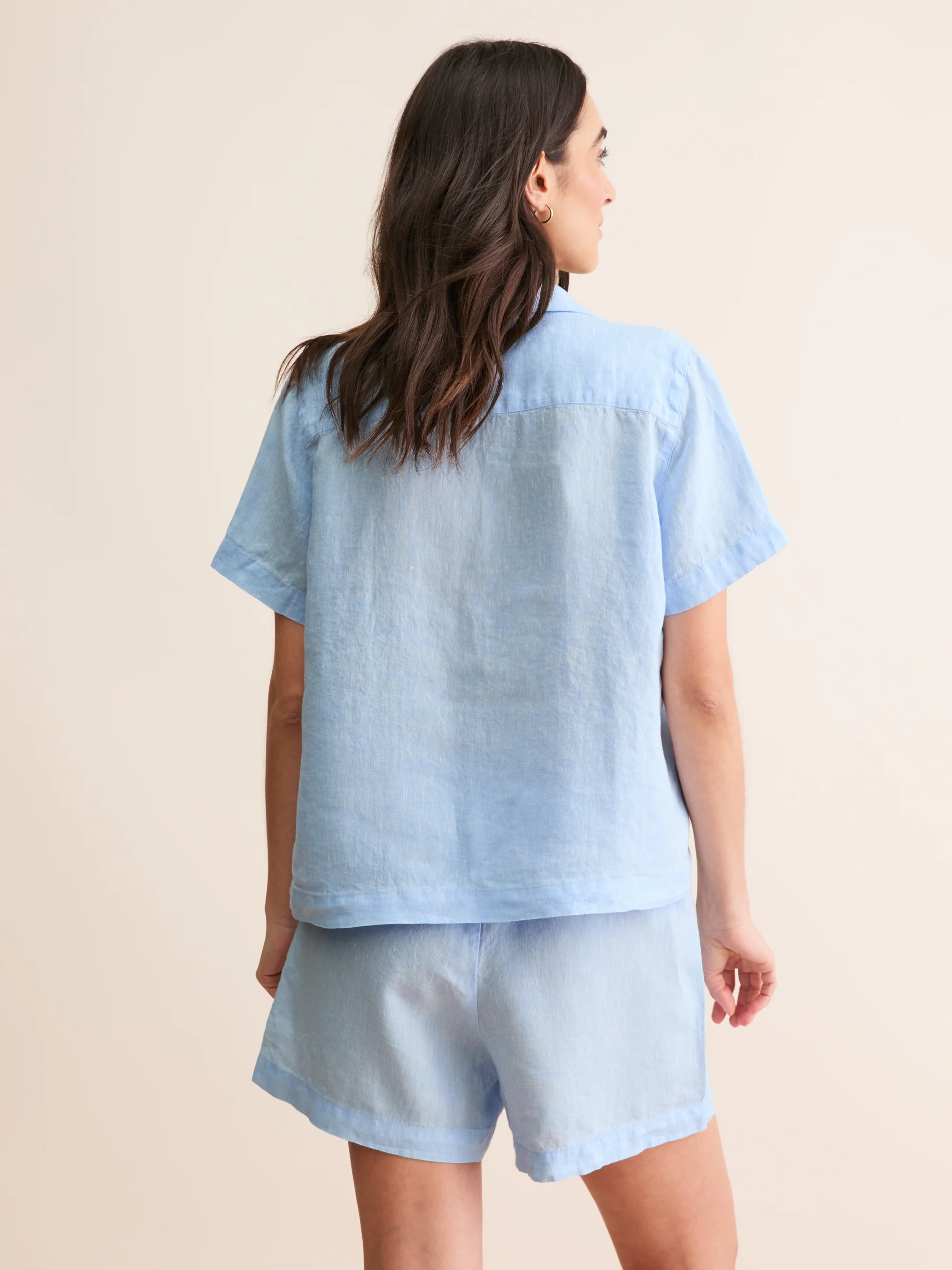 Women's Linen Short Pyjamas Sicily Light Blue - Image 3