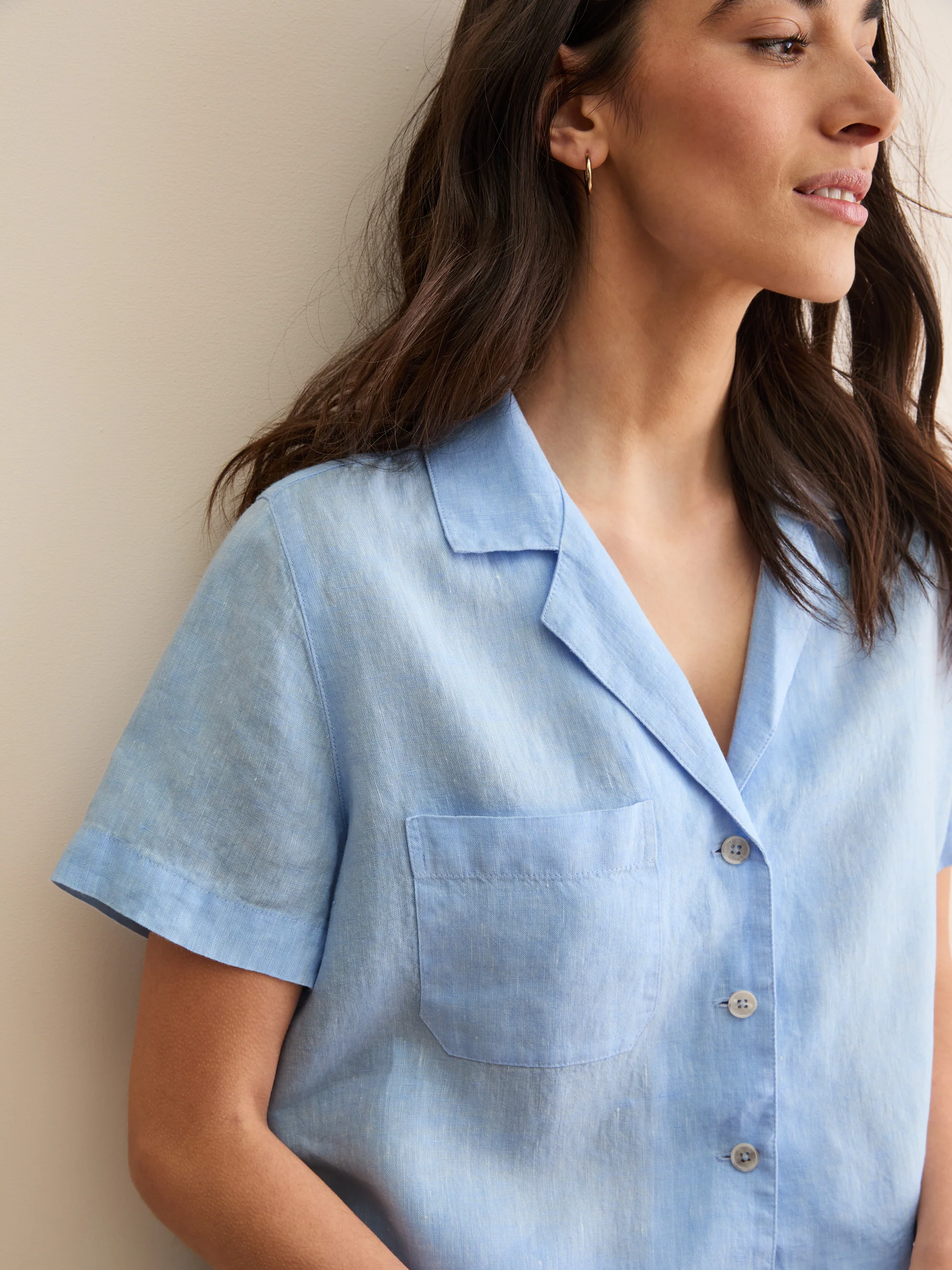 Women's Linen Short Pyjamas Sicily Light Blue - Image 8