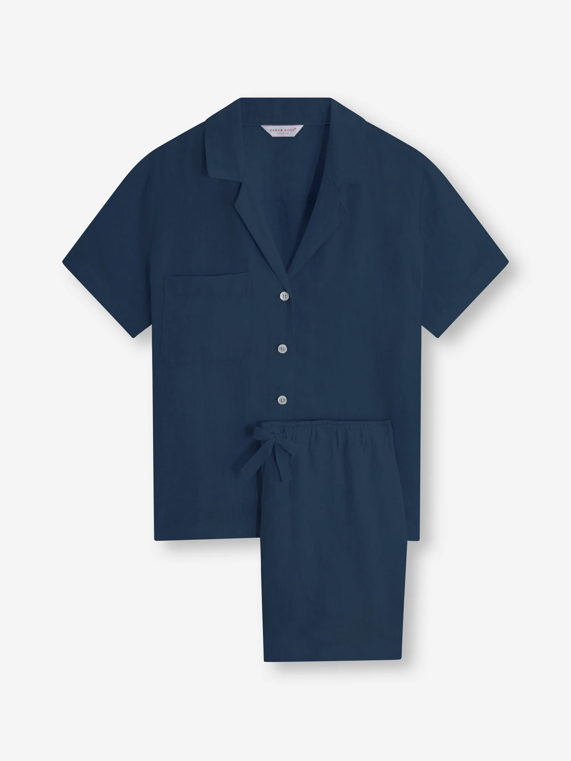 Women's Linen Short Pyjamas Sicily Navy - Image 4