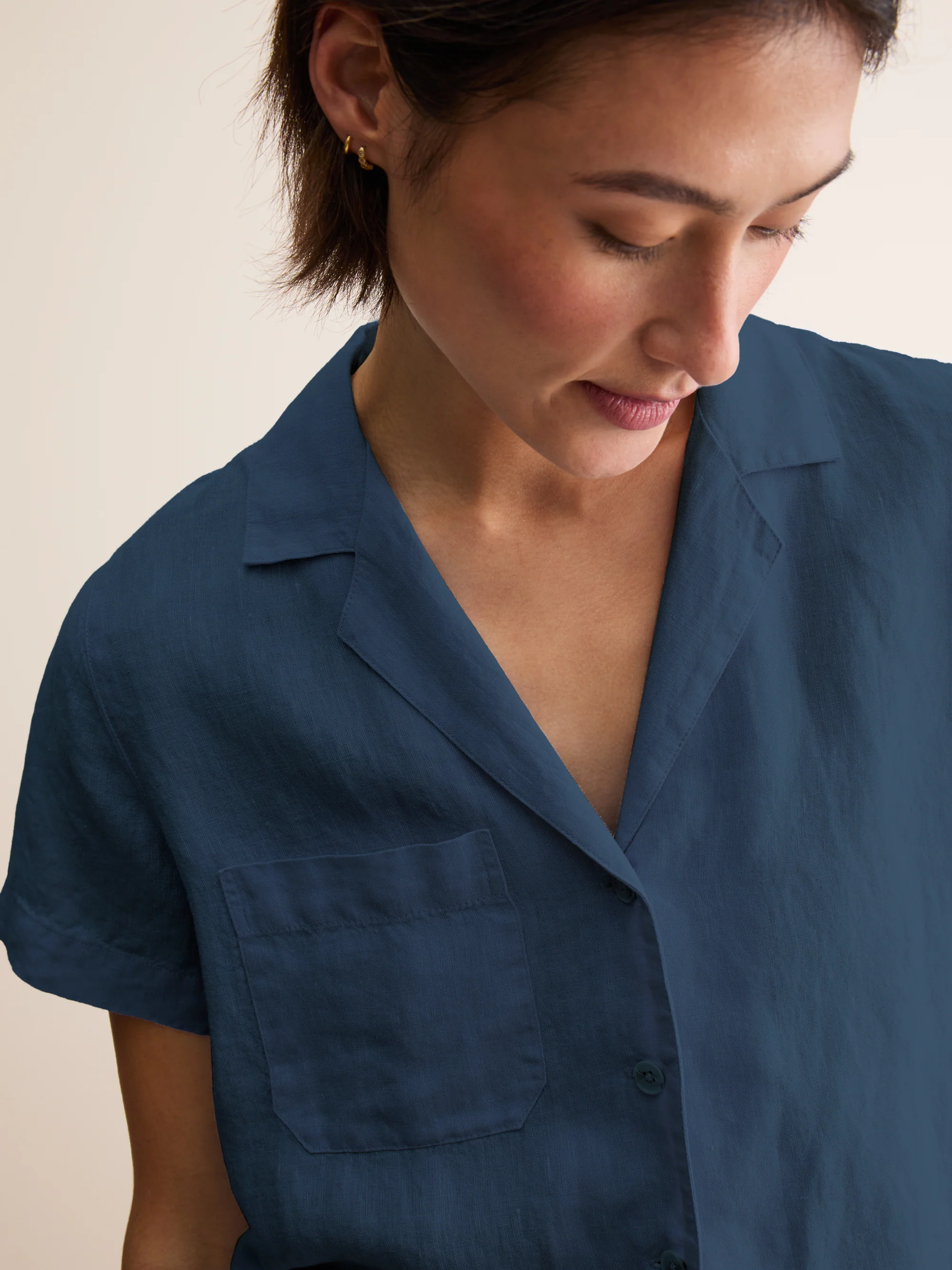 Women's Linen Short Pyjamas Sicily Navy - Image 5