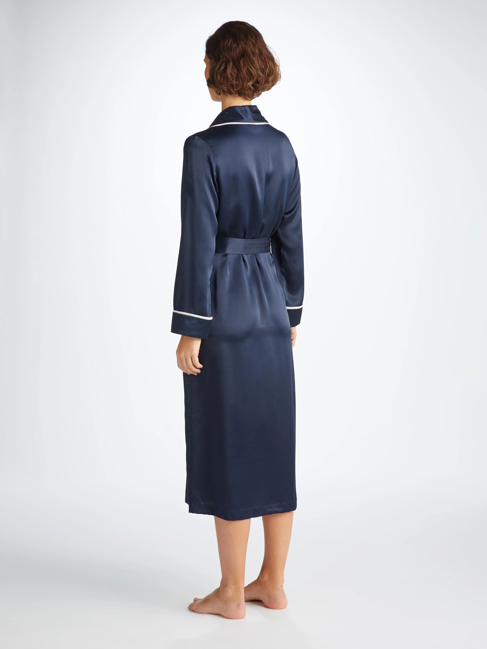 Women's Long Dressing Gown Bailey Silk Satin Navy - Image 3