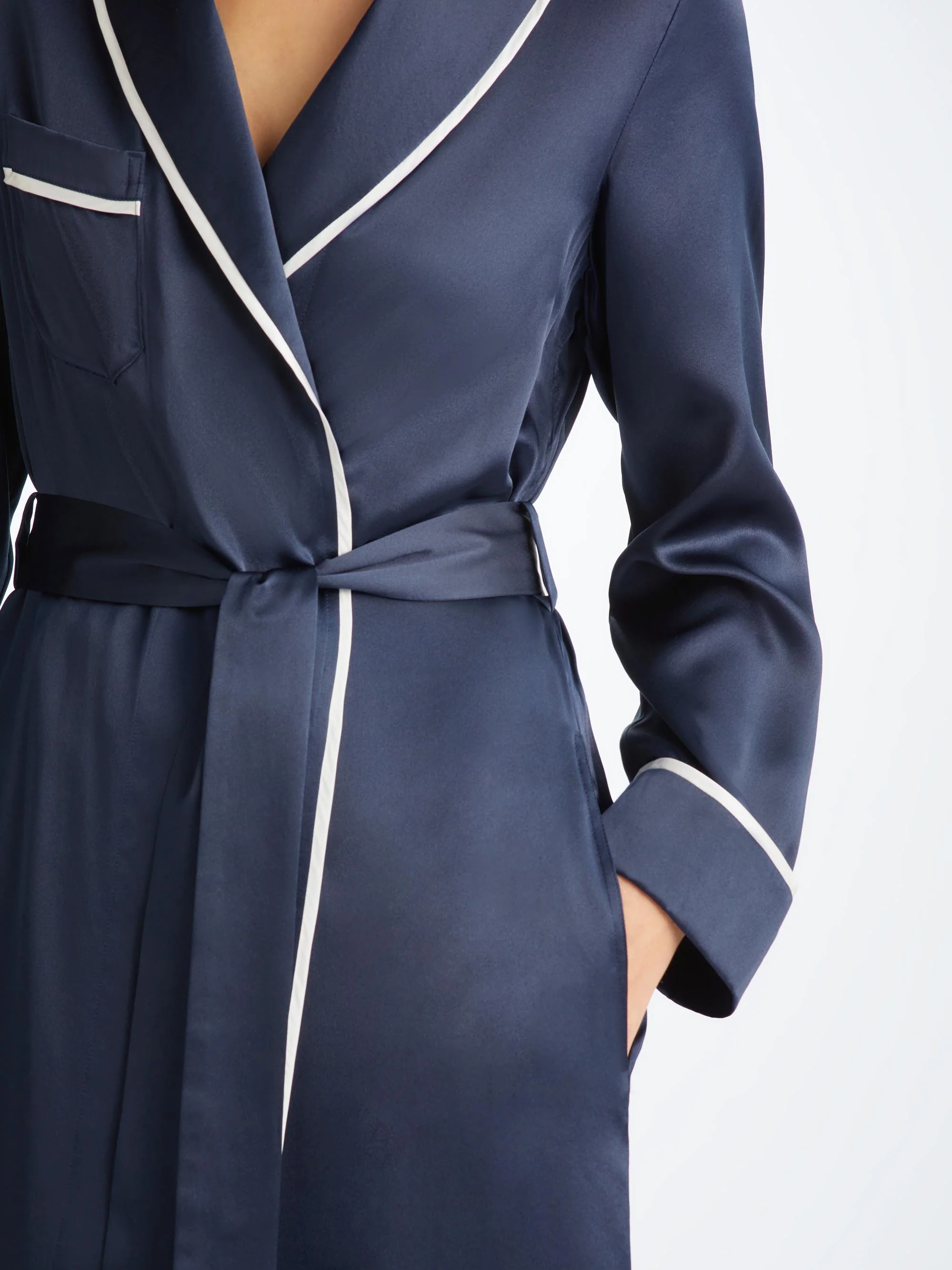 Women's Long Dressing Gown Bailey Silk Satin Navy - Image 5