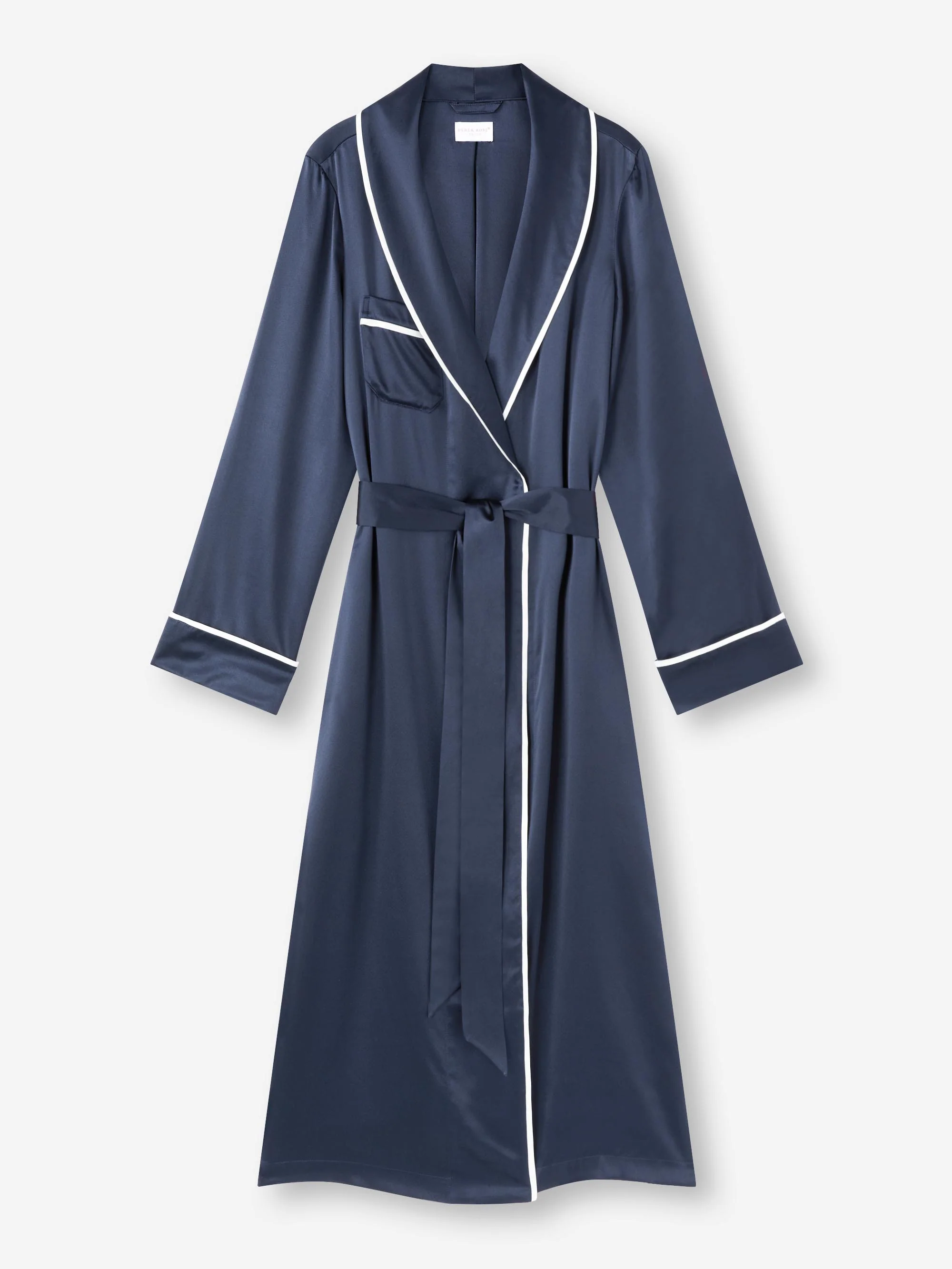 Women's Long Dressing Gown Bailey Silk Satin Navy - Image 6