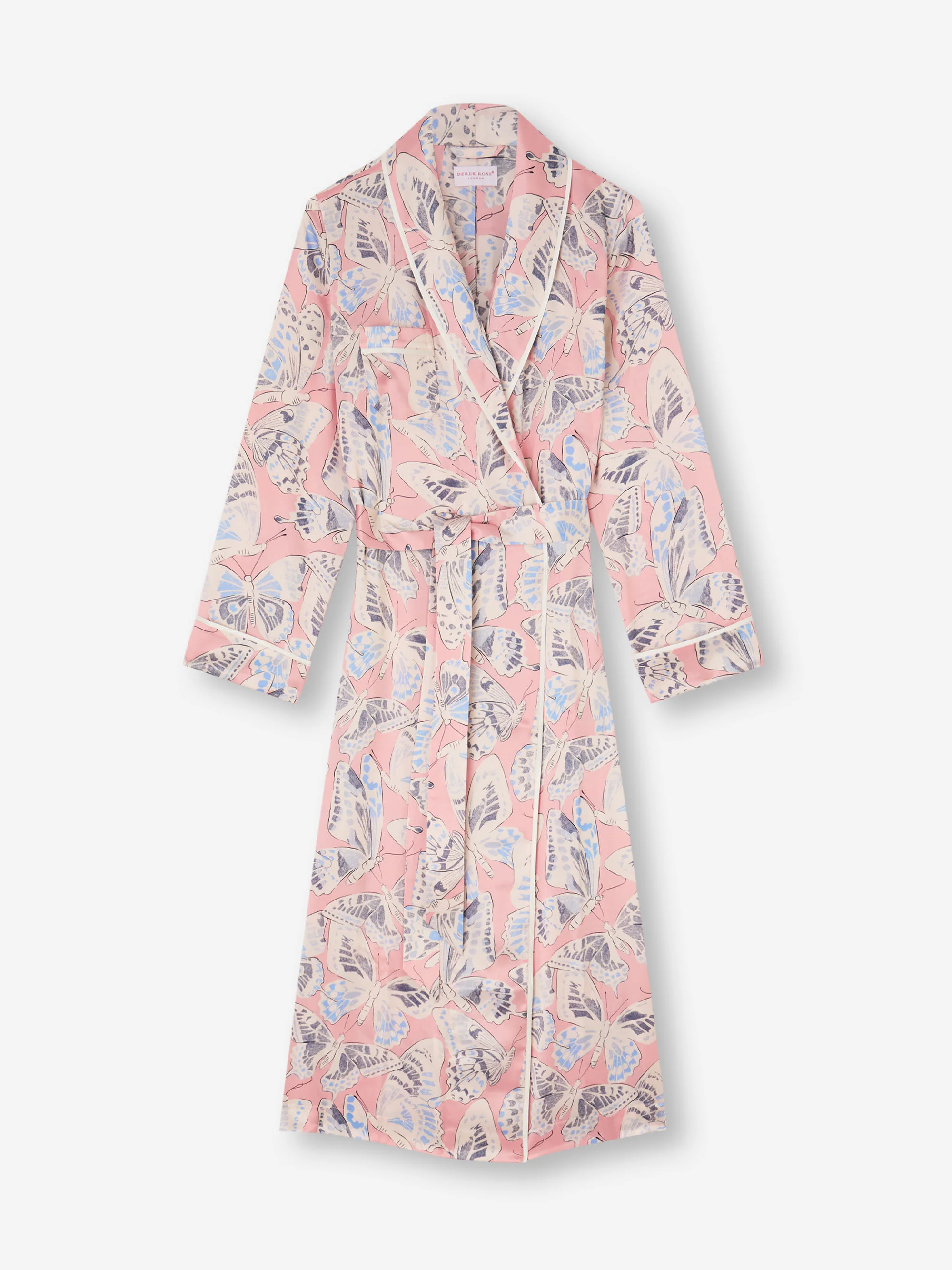 Women's Long Dressing Gown Silk Pink Multicolour Butterfly - Image 3