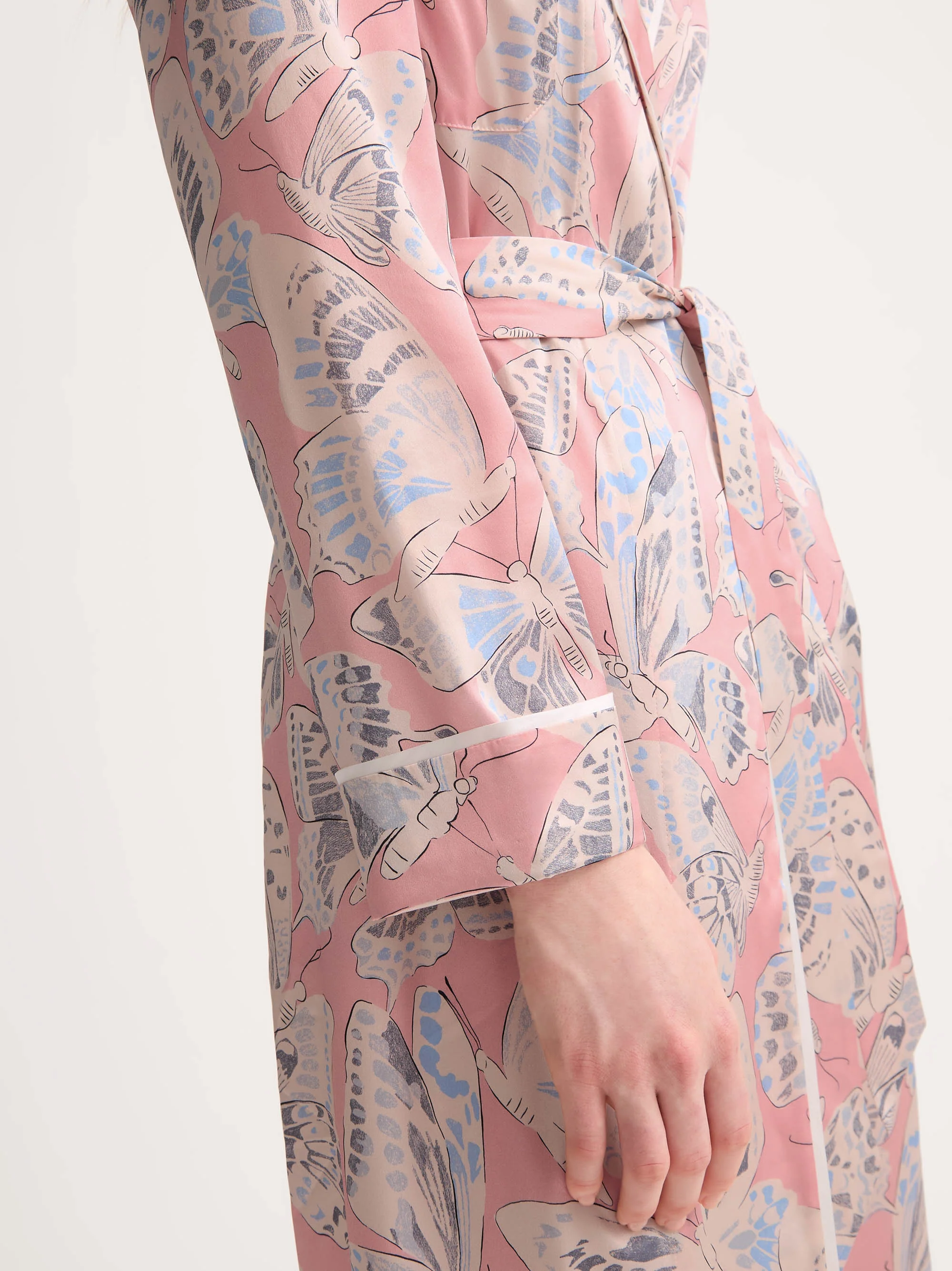 Women's Long Dressing Gown Silk Pink Multicolour Butterfly - Image 4