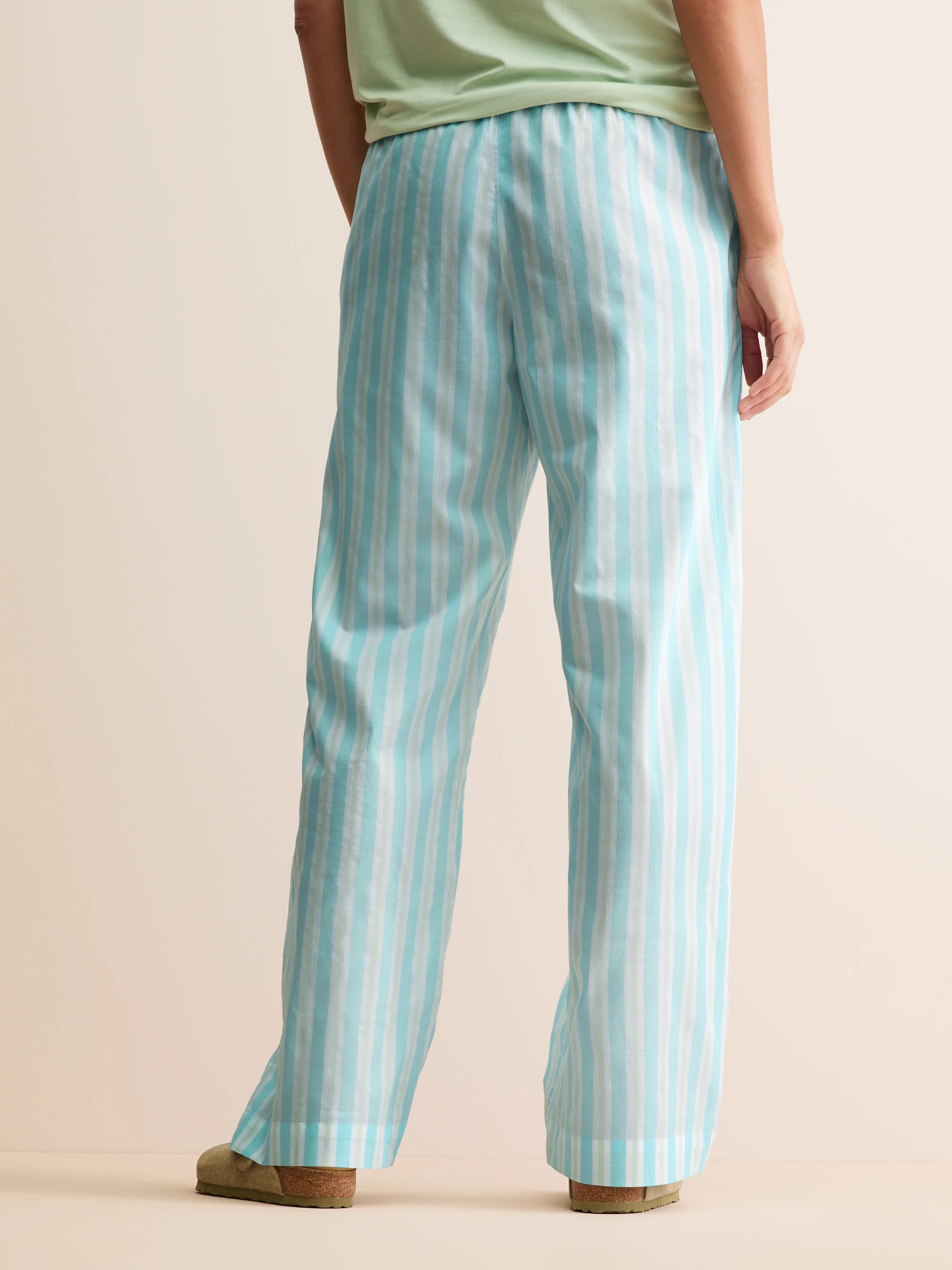 Women's Lounge Trousers Amalfi Cotton Batiste Aqua Blue Stripe - Image 3