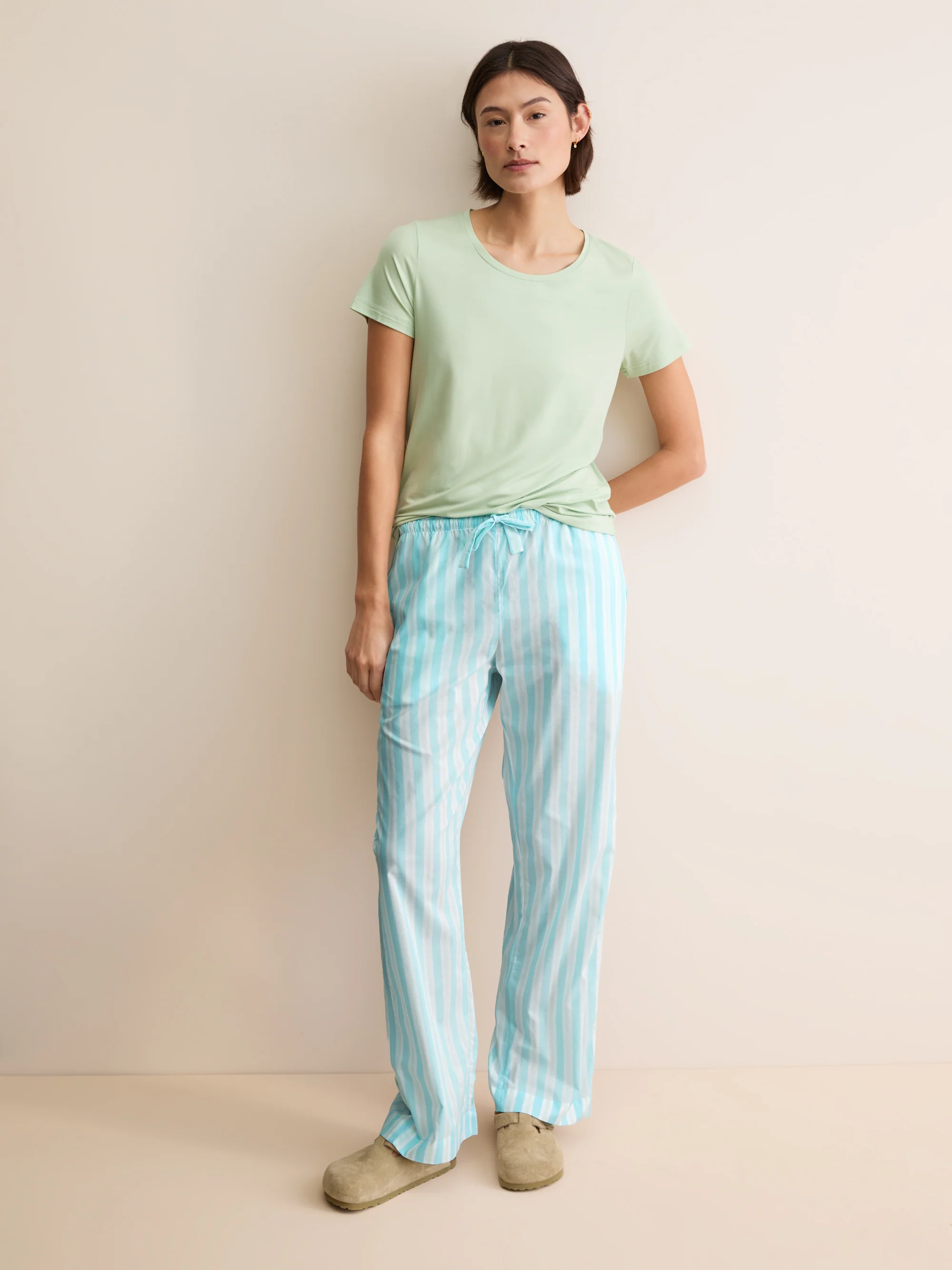 Women's Lounge Trousers Amalfi Cotton Batiste Aqua Blue Stripe - Image 7