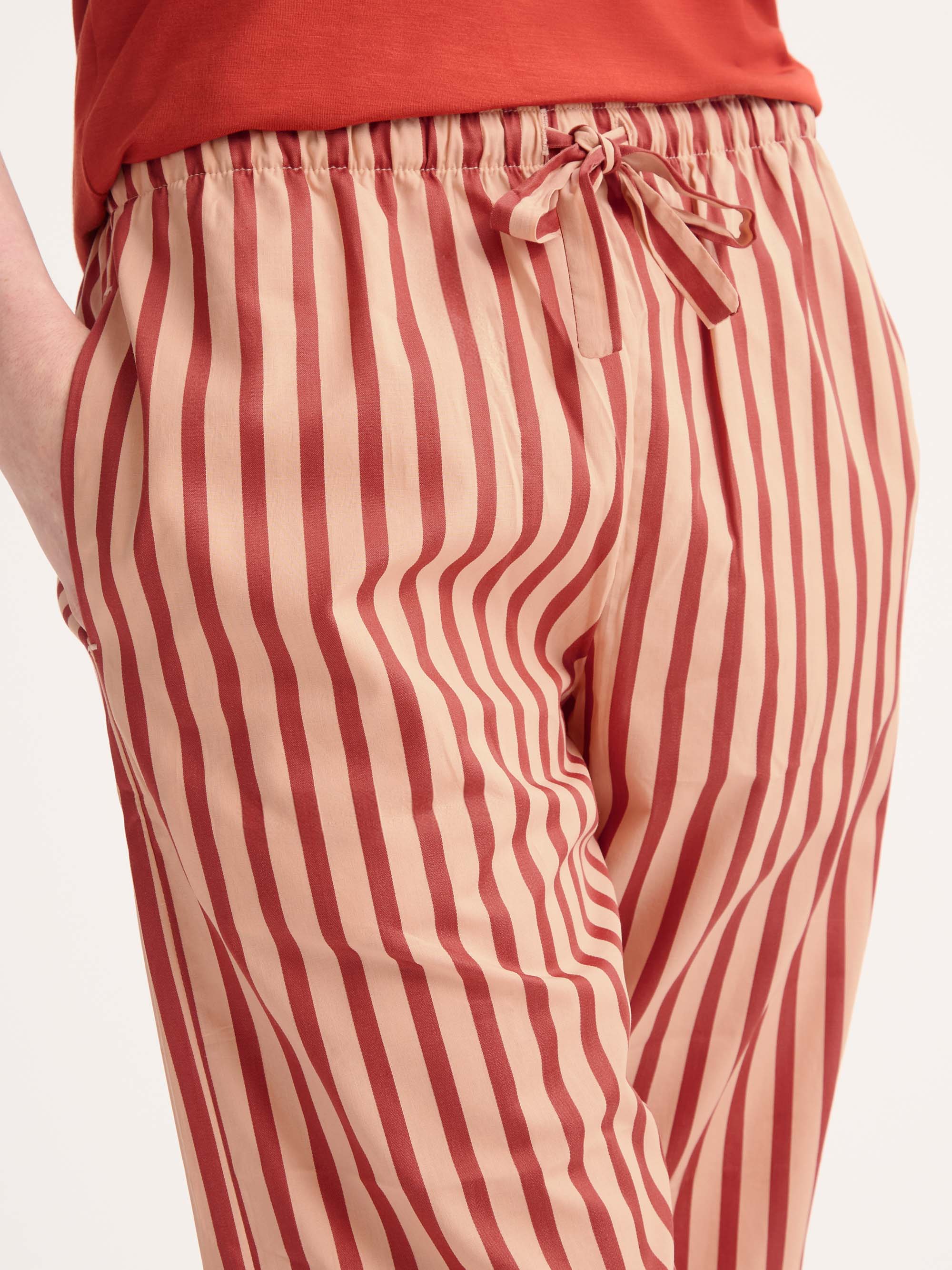 Women's Lounge Trousers Capri Cotton Batiste Red & Peach Stripe - Image 4