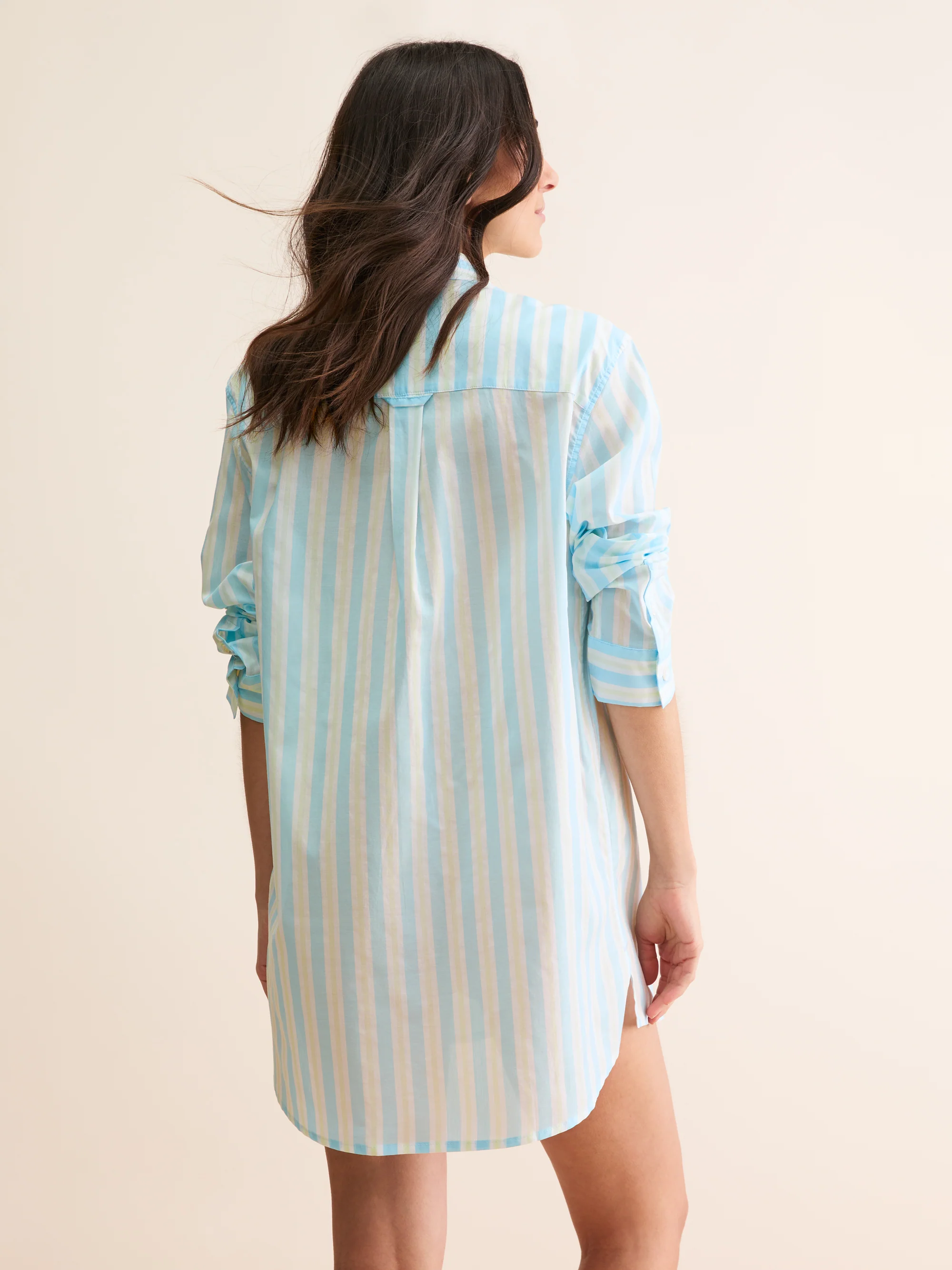 Women's Nightshirt Amalfi Cotton Batiste Aqua Blue Stripe - Image 3