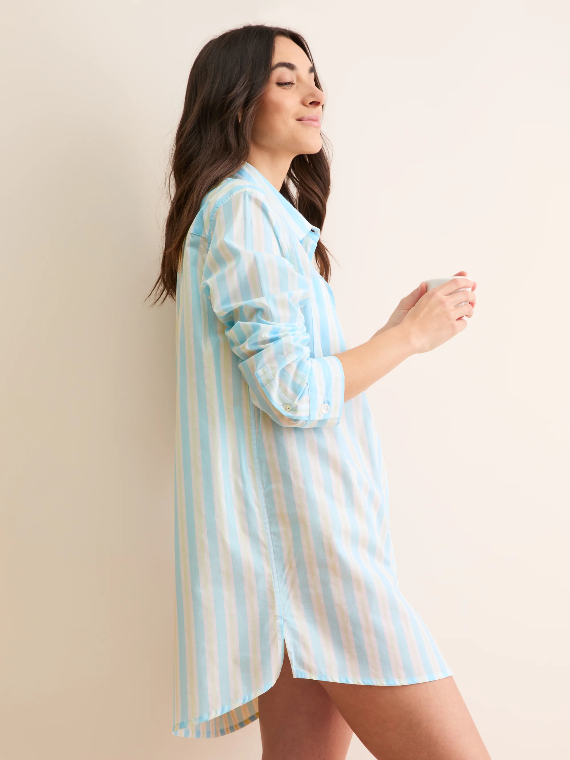 Women's Nightshirt Amalfi Cotton Batiste Aqua Blue Stripe - Image 4