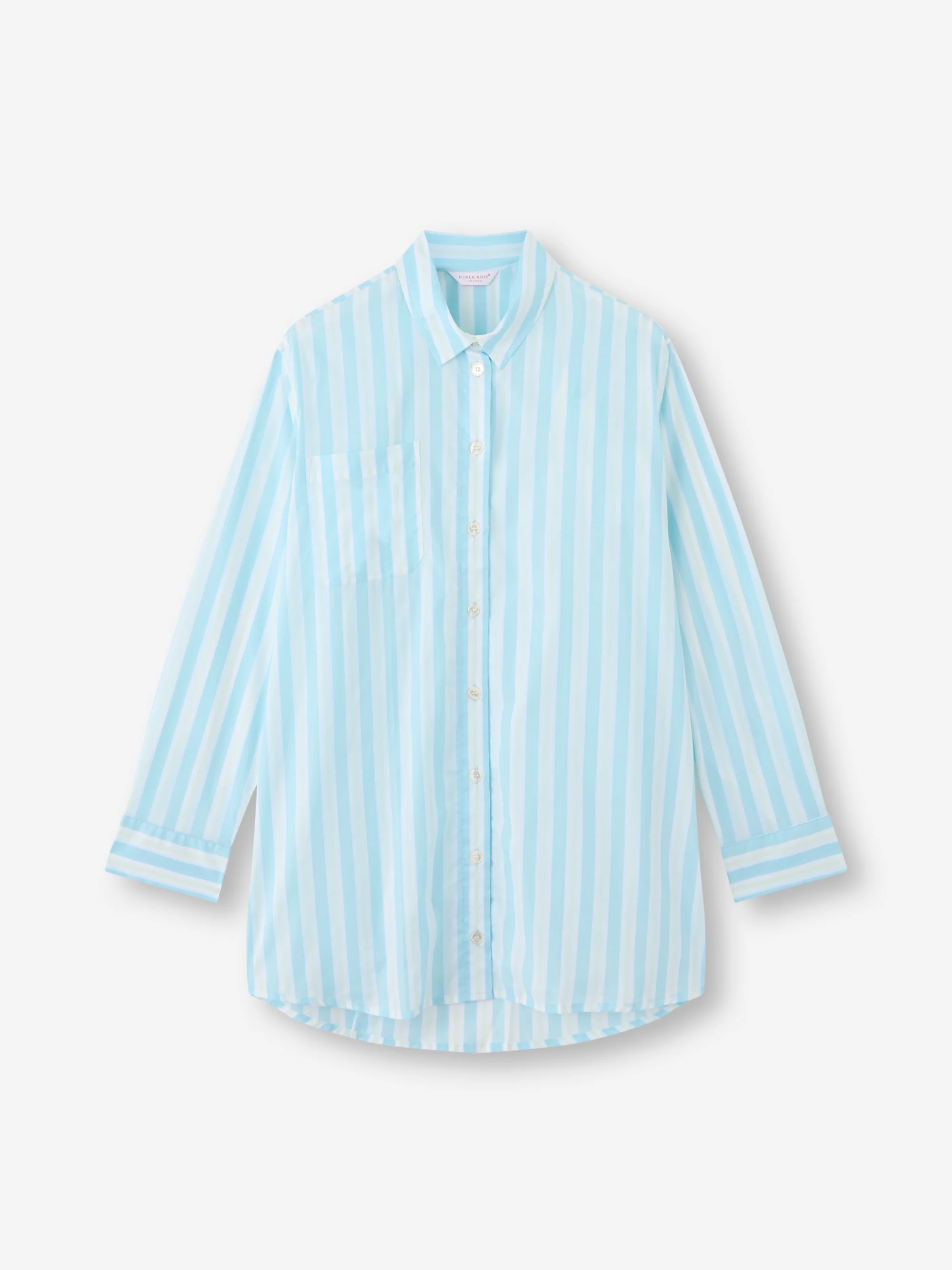 Women's Nightshirt Amalfi Cotton Batiste Aqua Blue Stripe - Image 5