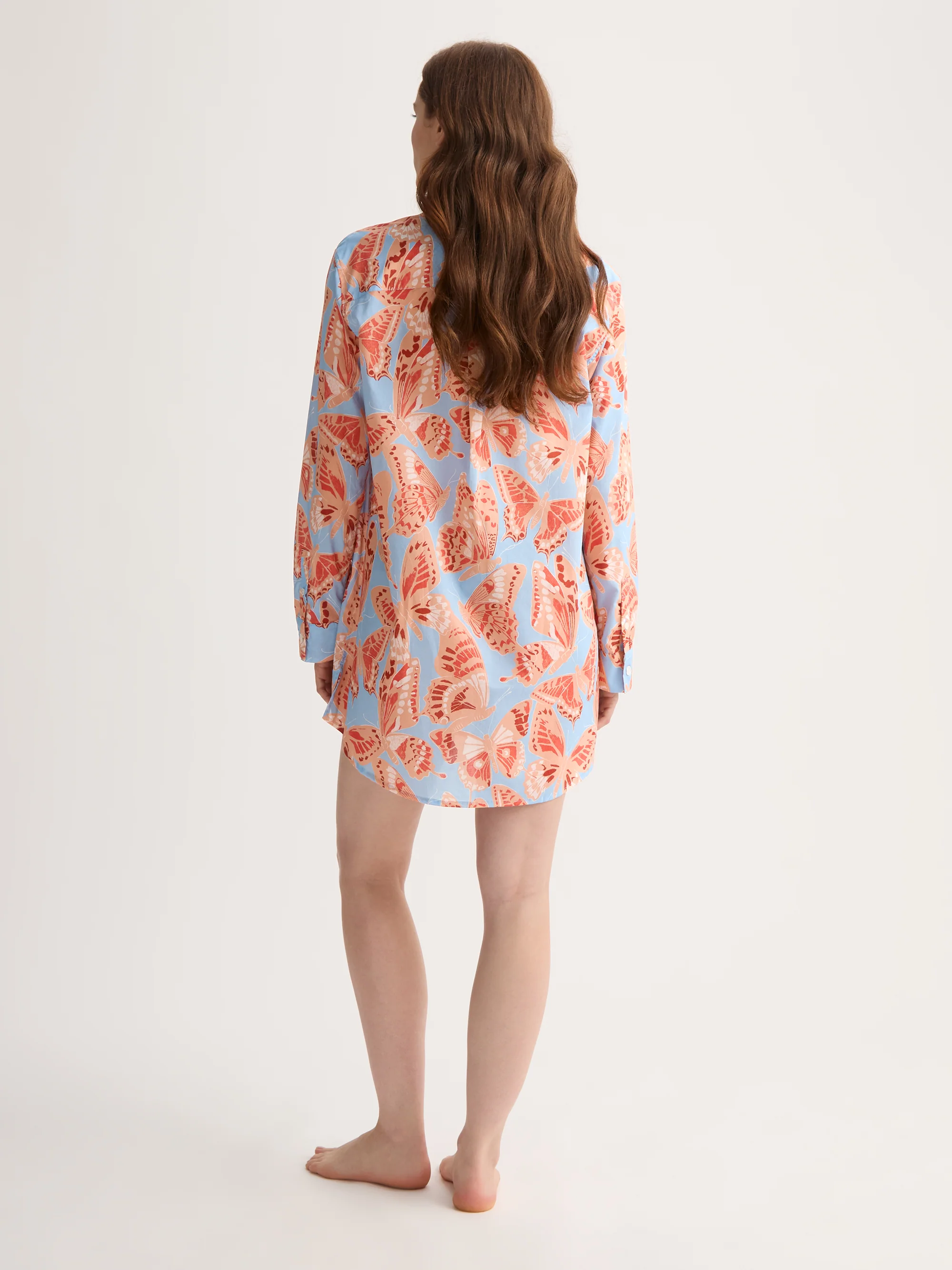 Women's Nightshirt Cotton Batiste Light Blue & Peach Butterfly Print - Image 3