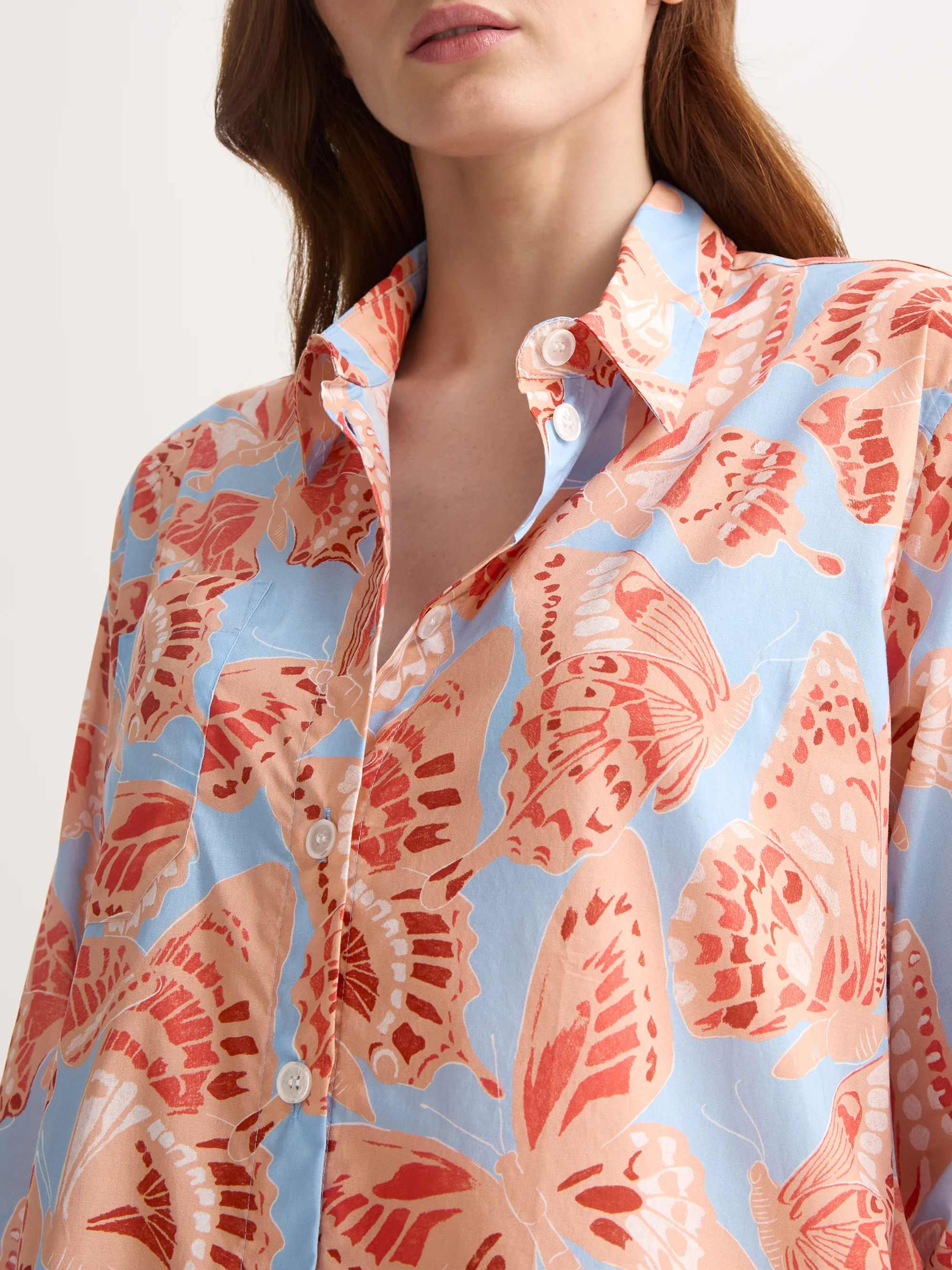 Women's Nightshirt Cotton Batiste Light Blue & Peach Butterfly Print - Image 4