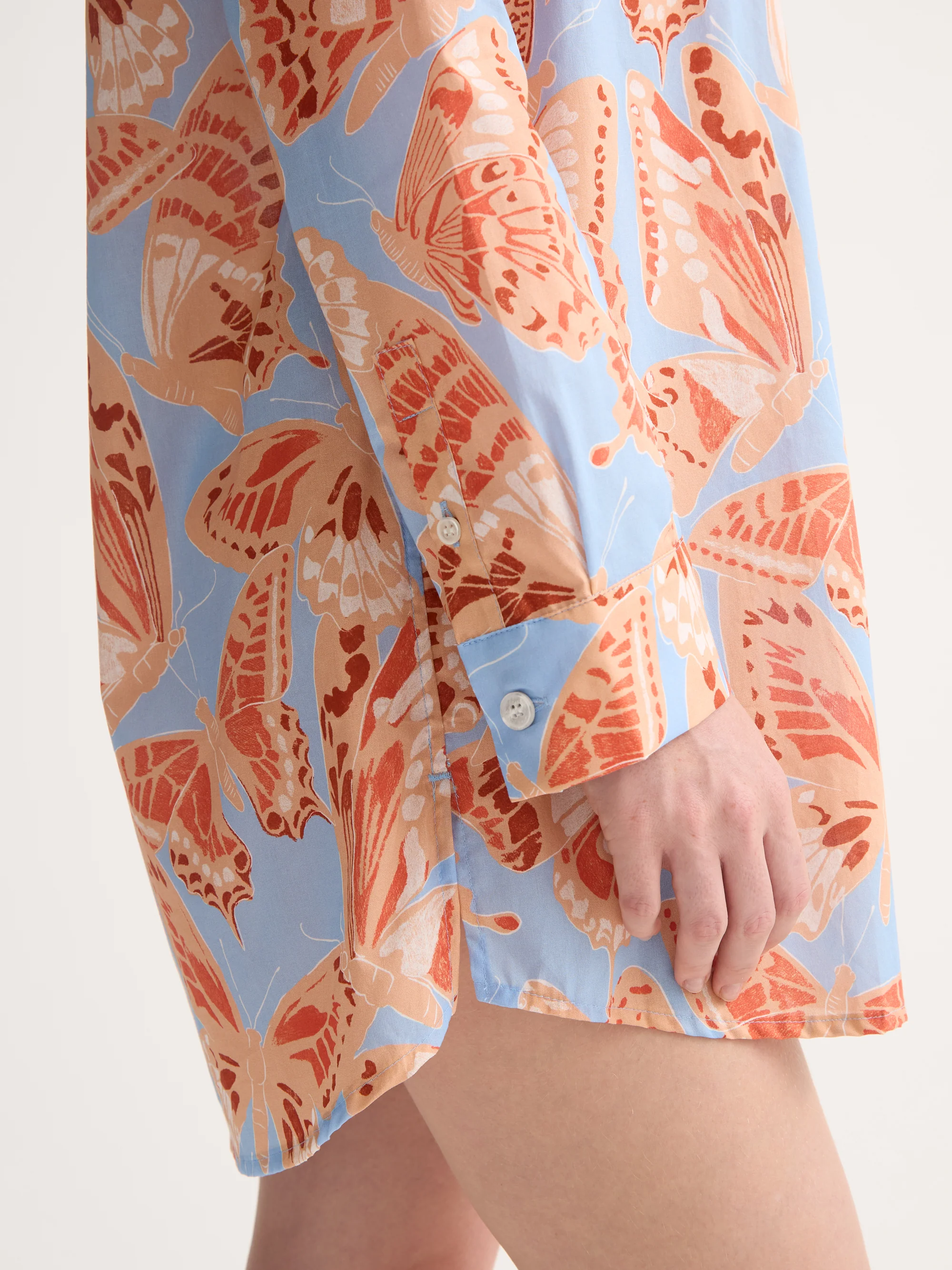 Women's Nightshirt Cotton Batiste Light Blue & Peach Butterfly Print - Image 5