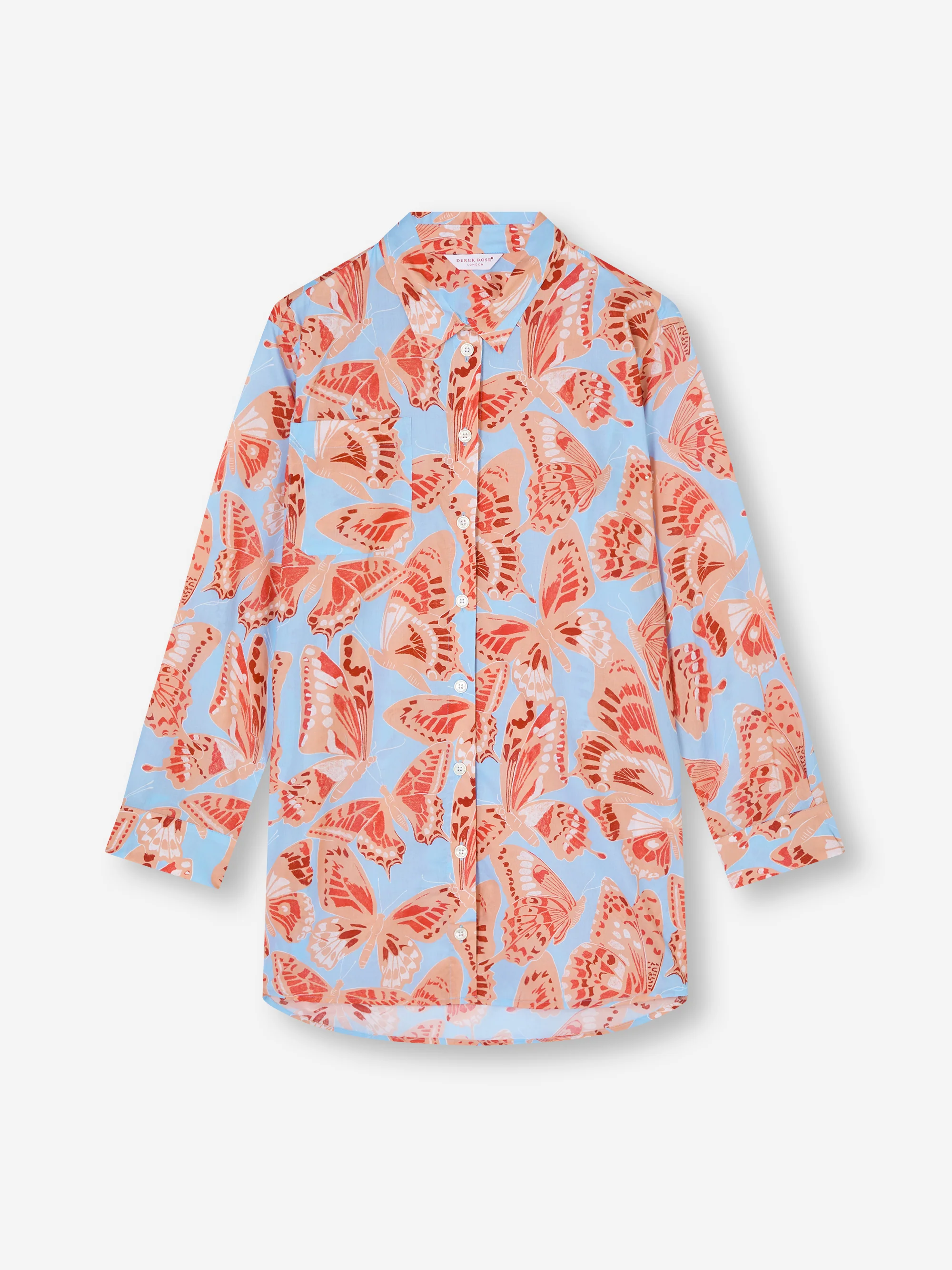 Women's Nightshirt Cotton Batiste Light Blue & Peach Butterfly Print - Image 6