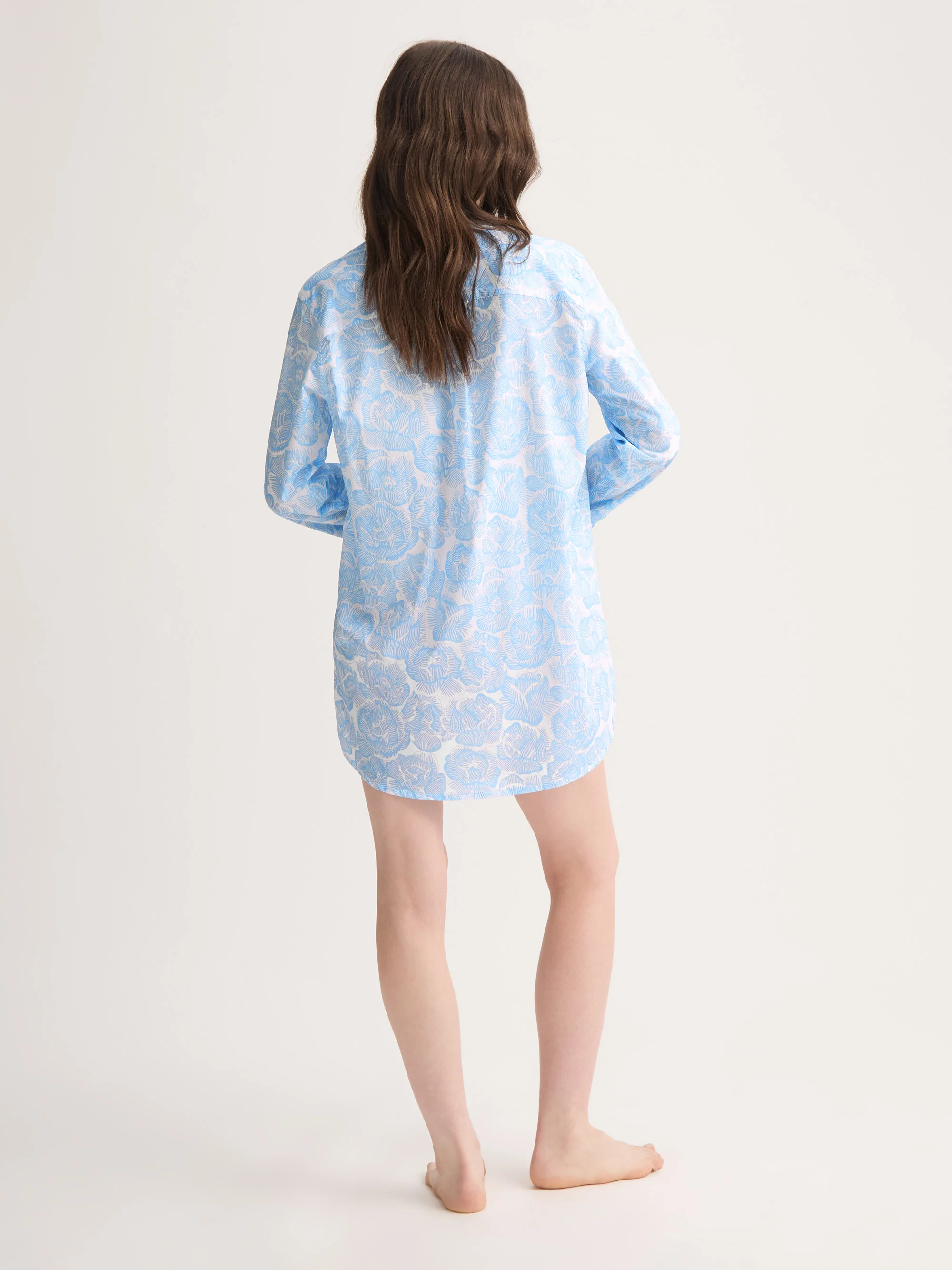 Women's Nightshirt Cotton Batiste Light Blue & White Rose Print - Image 4