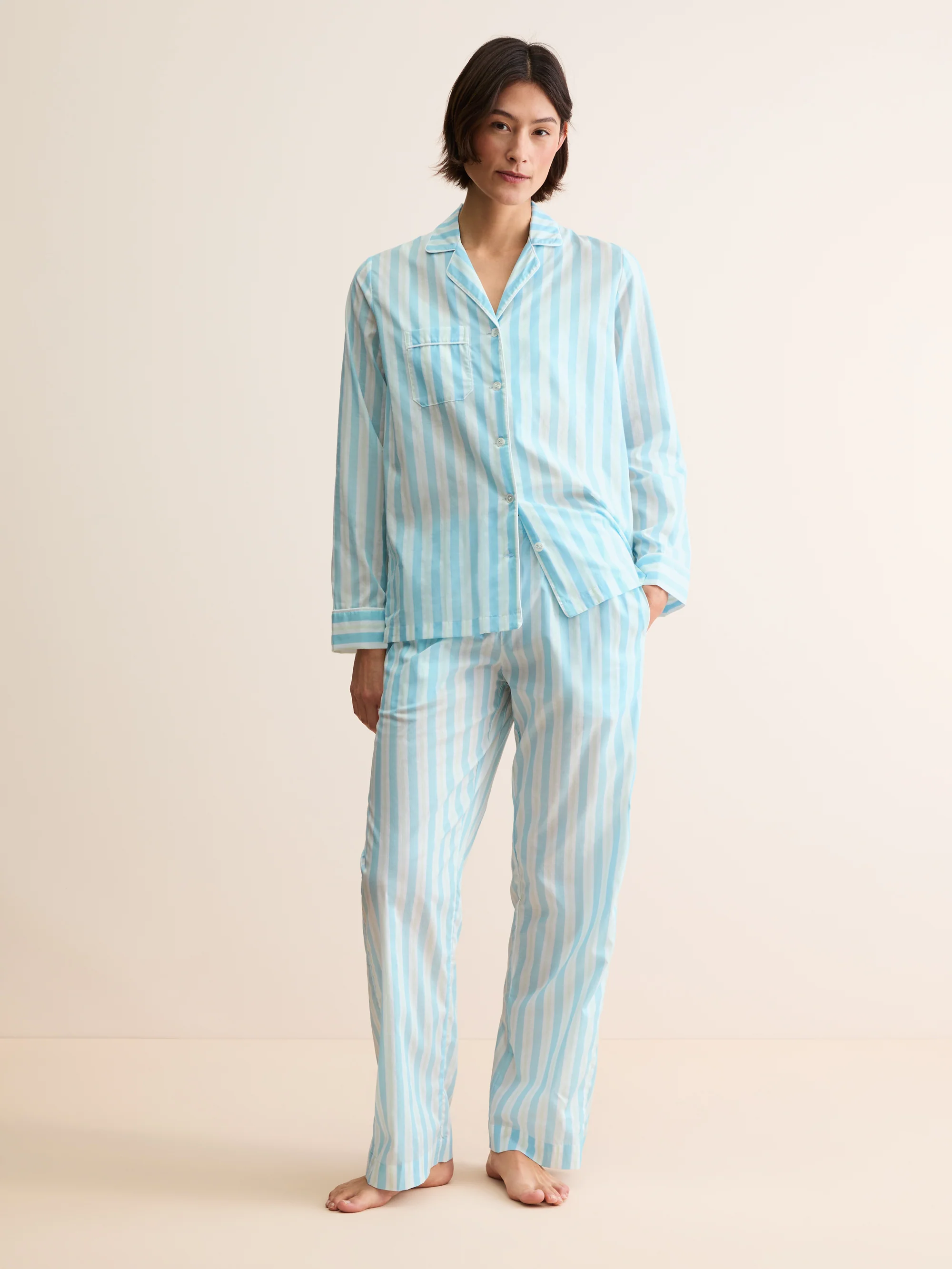 Women's Pyjamas Amalfi Cotton Batiste Aqua Blue Stripe - Image 2