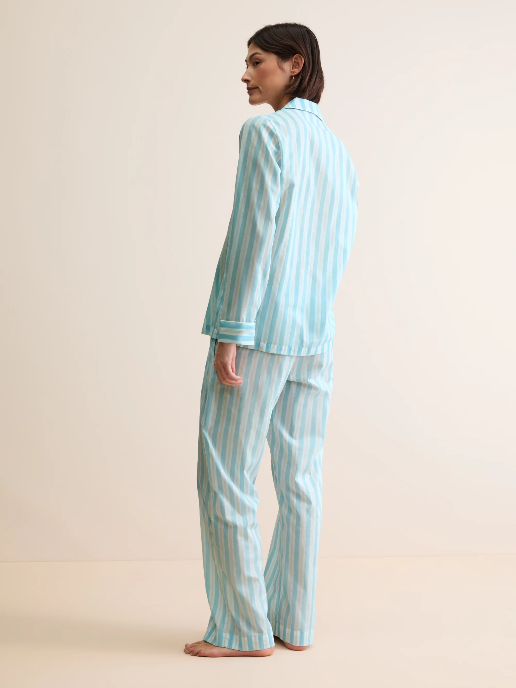 Women's Pyjamas Amalfi Cotton Batiste Aqua Blue Stripe - Image 3