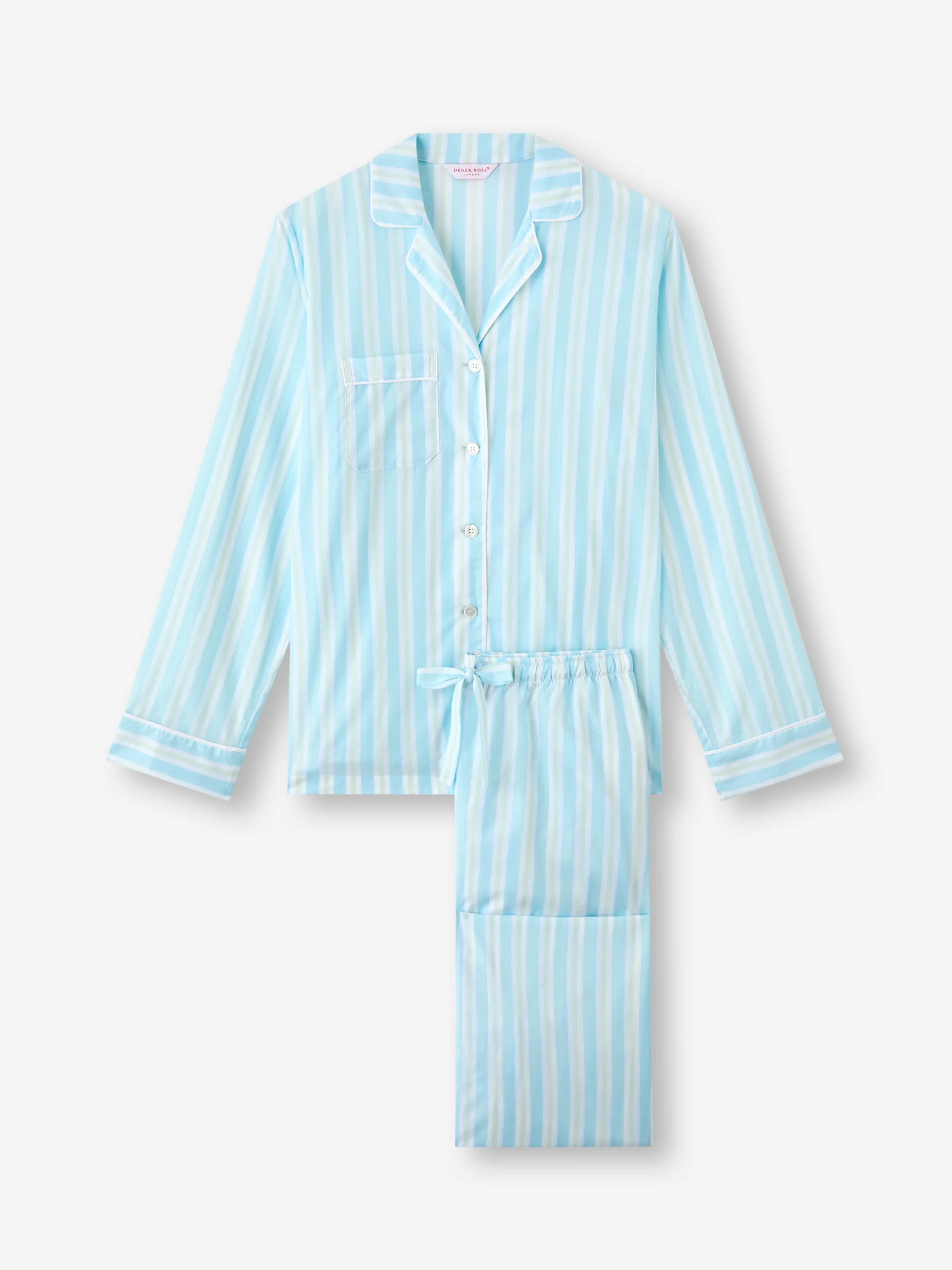 Women's Pyjamas Amalfi Cotton Batiste Aqua Blue Stripe - Image 4