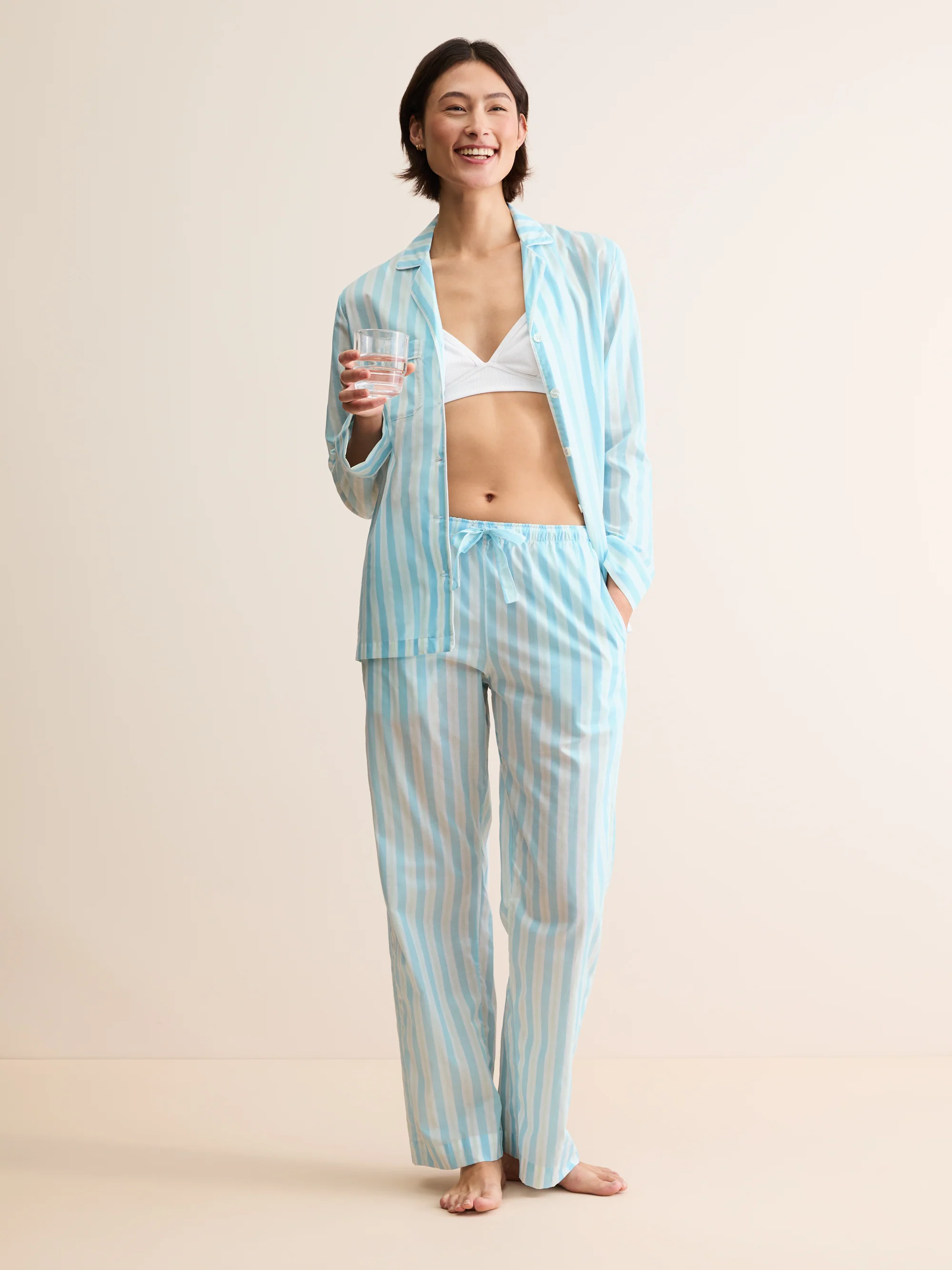 Women's Pyjamas Amalfi Cotton Batiste Aqua Blue Stripe - Image 6