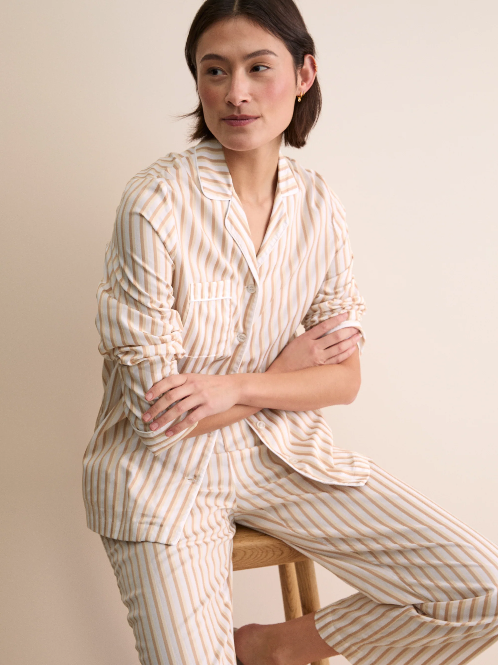 Women's Pyjamas Capri Cotton Batiste Fawn Stripe - Image 7