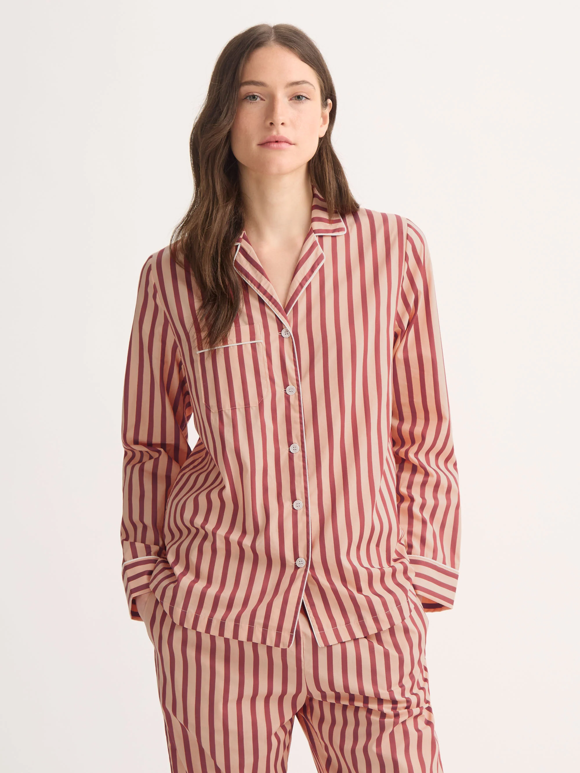 Women's Pyjamas Capri Cotton Batiste Red & Peach Stripe - Image 2