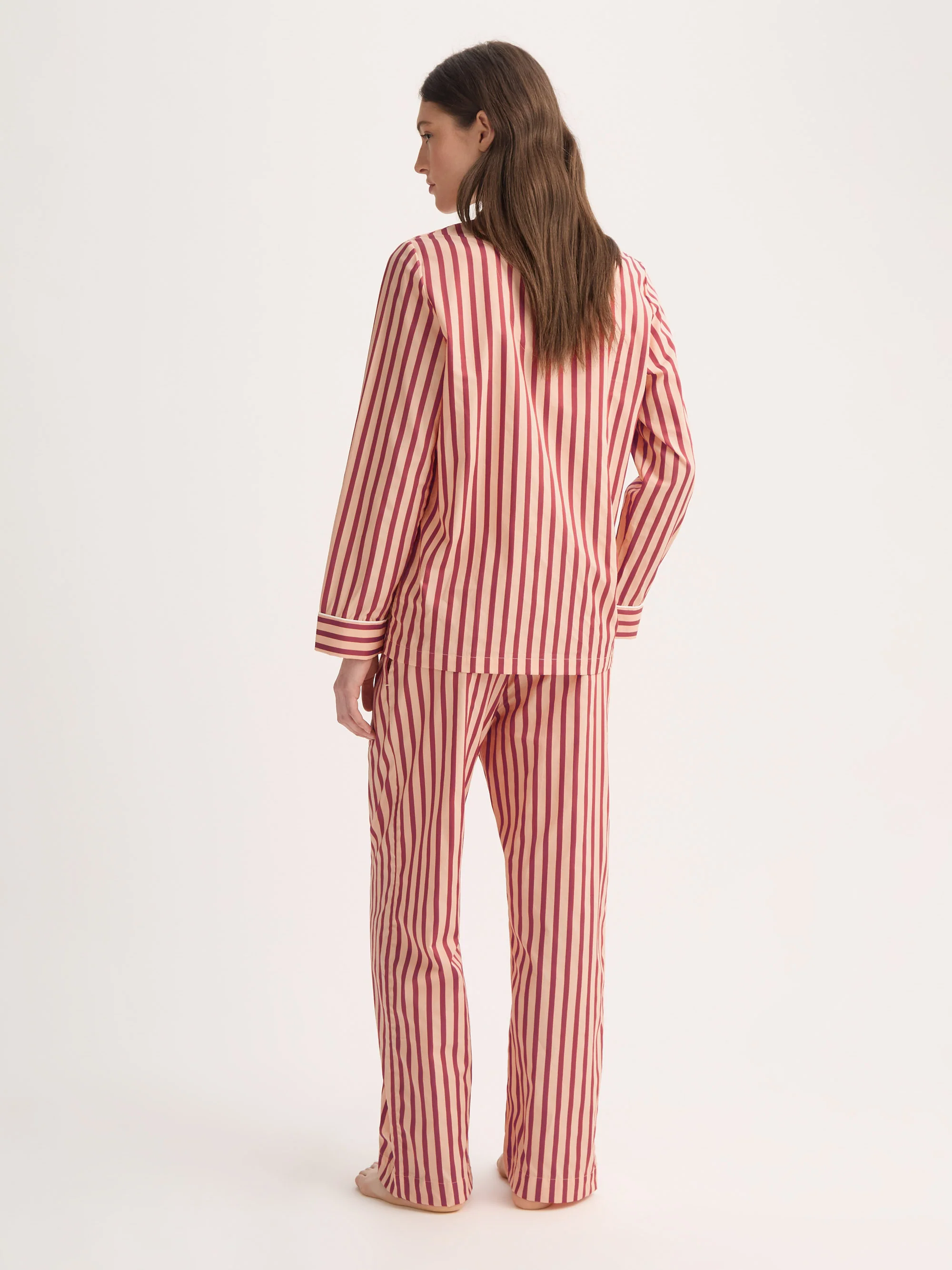 Women's Pyjamas Capri Cotton Batiste Red & Peach Stripe - Image 3