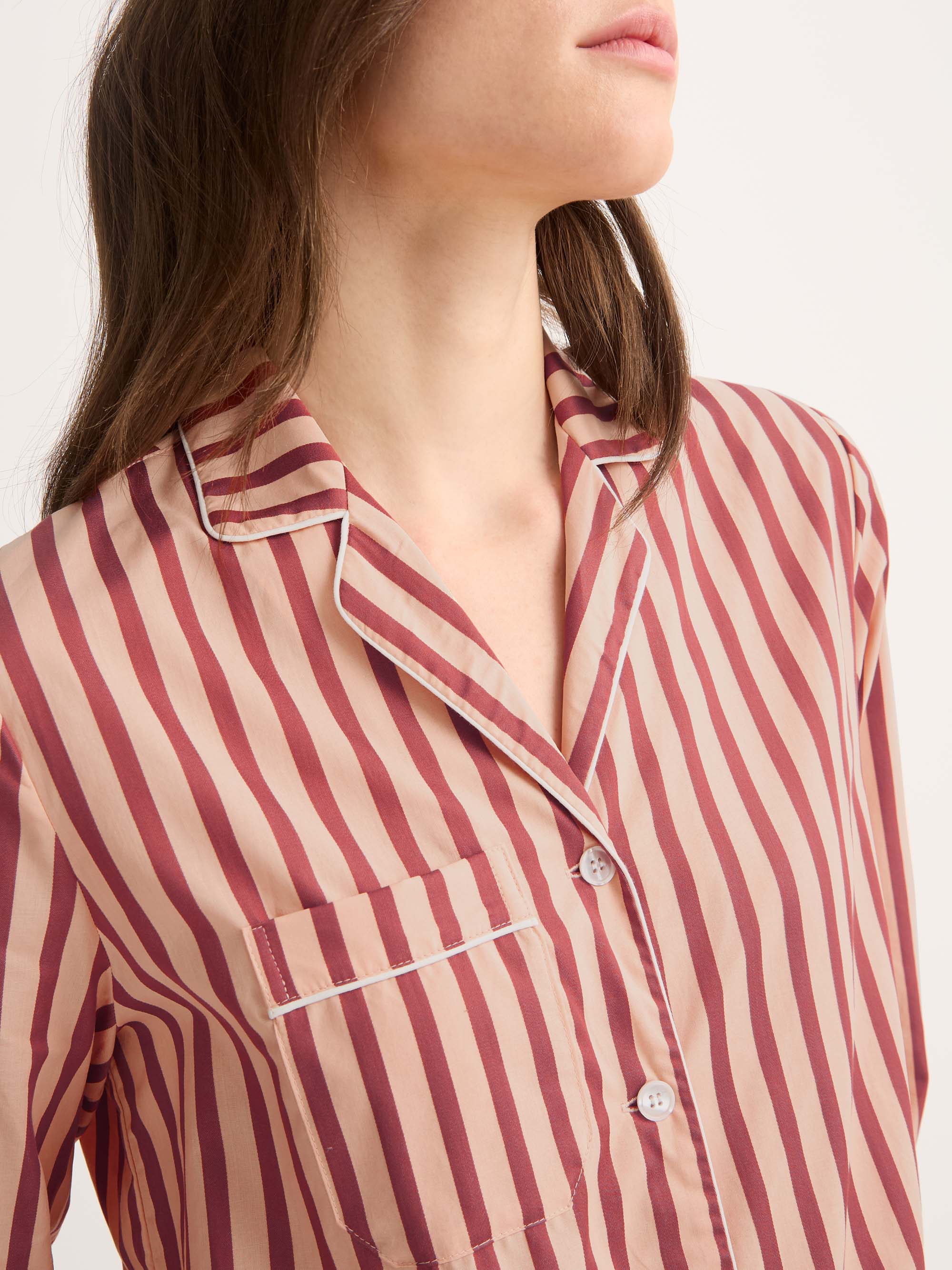 Women's Pyjamas Capri Cotton Batiste Red & Peach Stripe - Image 4