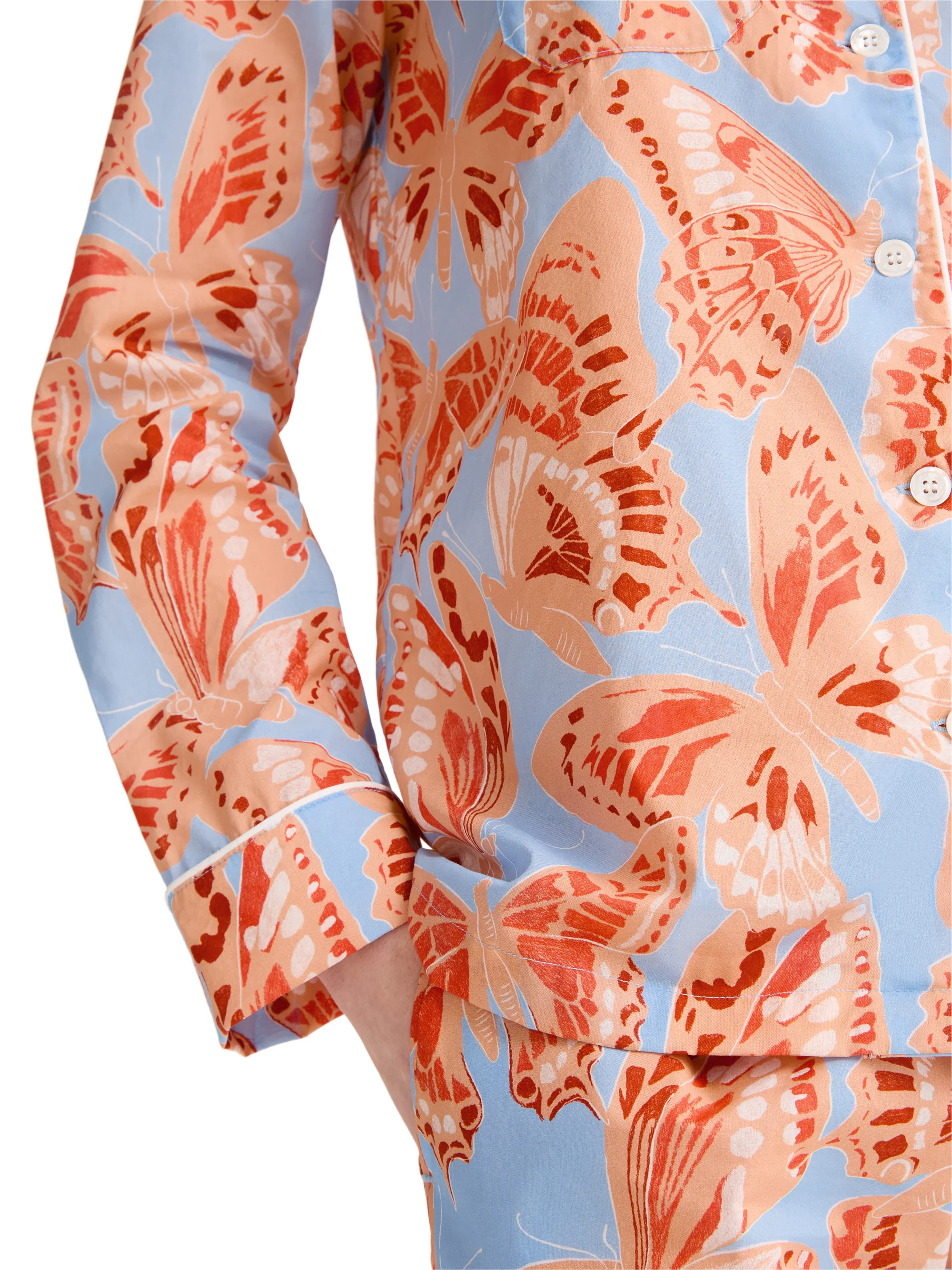 Women's Pyjamas Cotton Batiste Light Blue & Peach Butterfly Print - Image 5