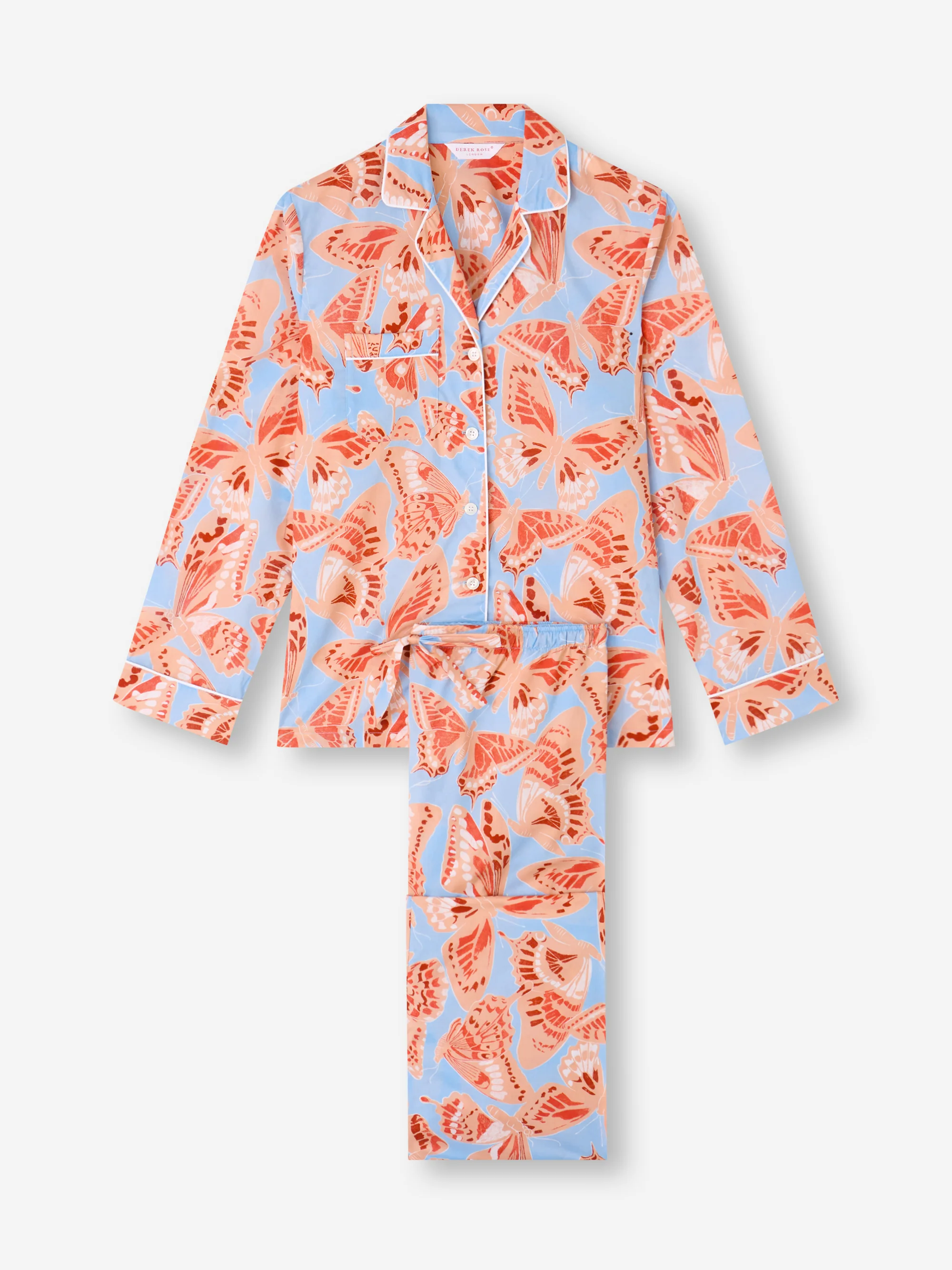 Women's Pyjamas Cotton Batiste Light Blue & Peach Butterfly Print - Image 6