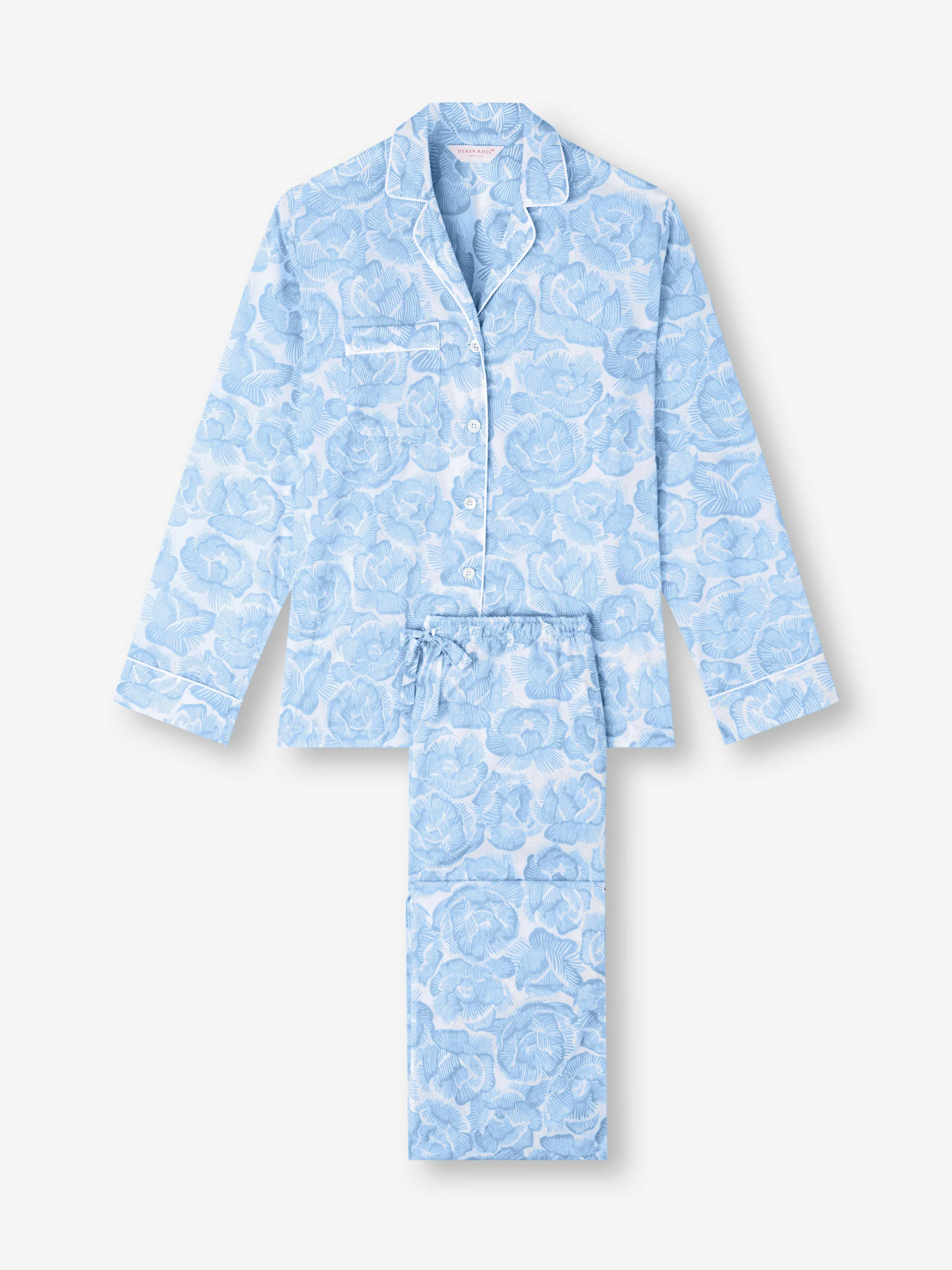 Women's Pyjamas Cotton Batiste Light Blue & White Rose Print - Image 2