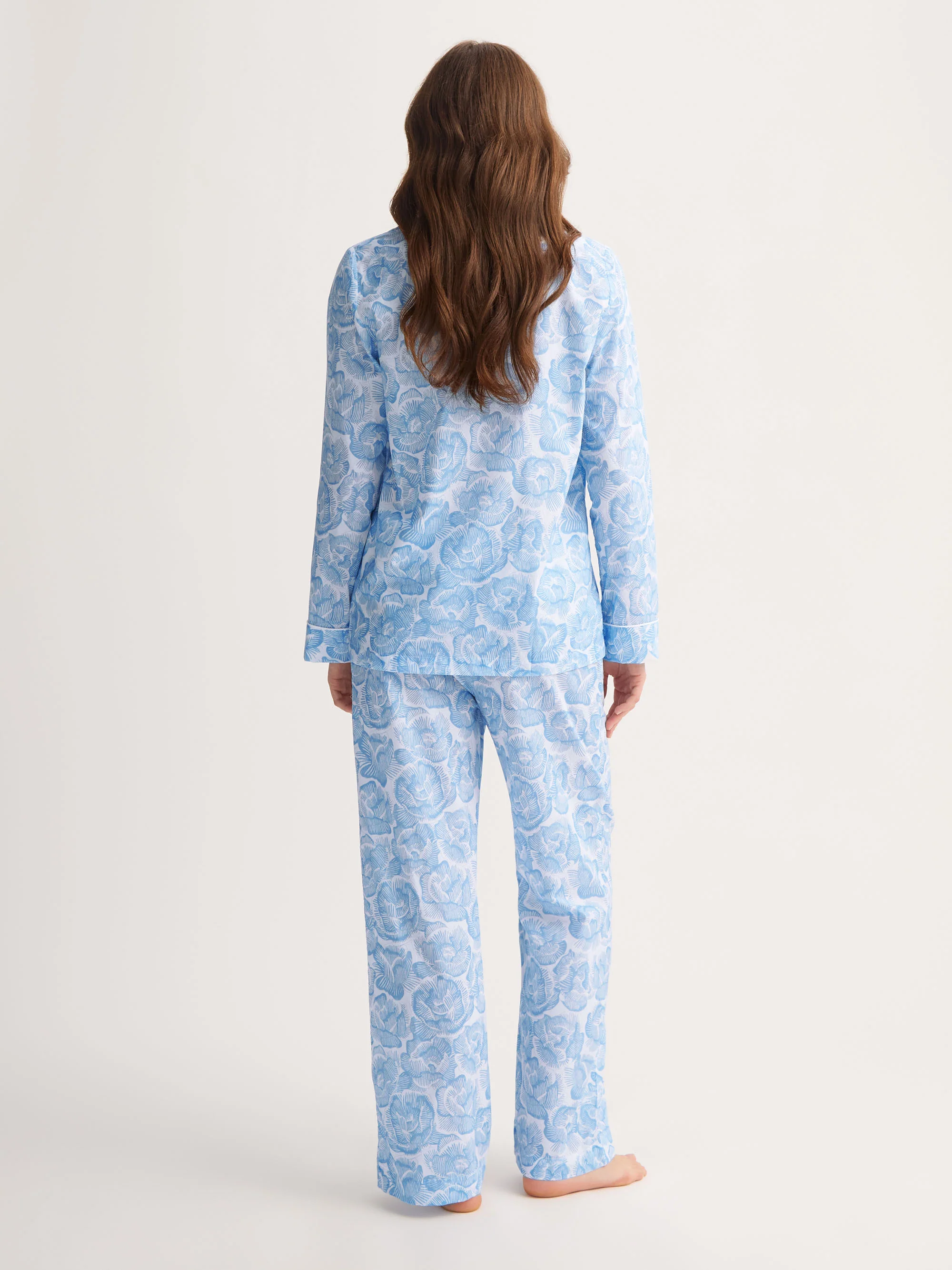 Women's Pyjamas Cotton Batiste Light Blue & White Rose Print - Image 3
