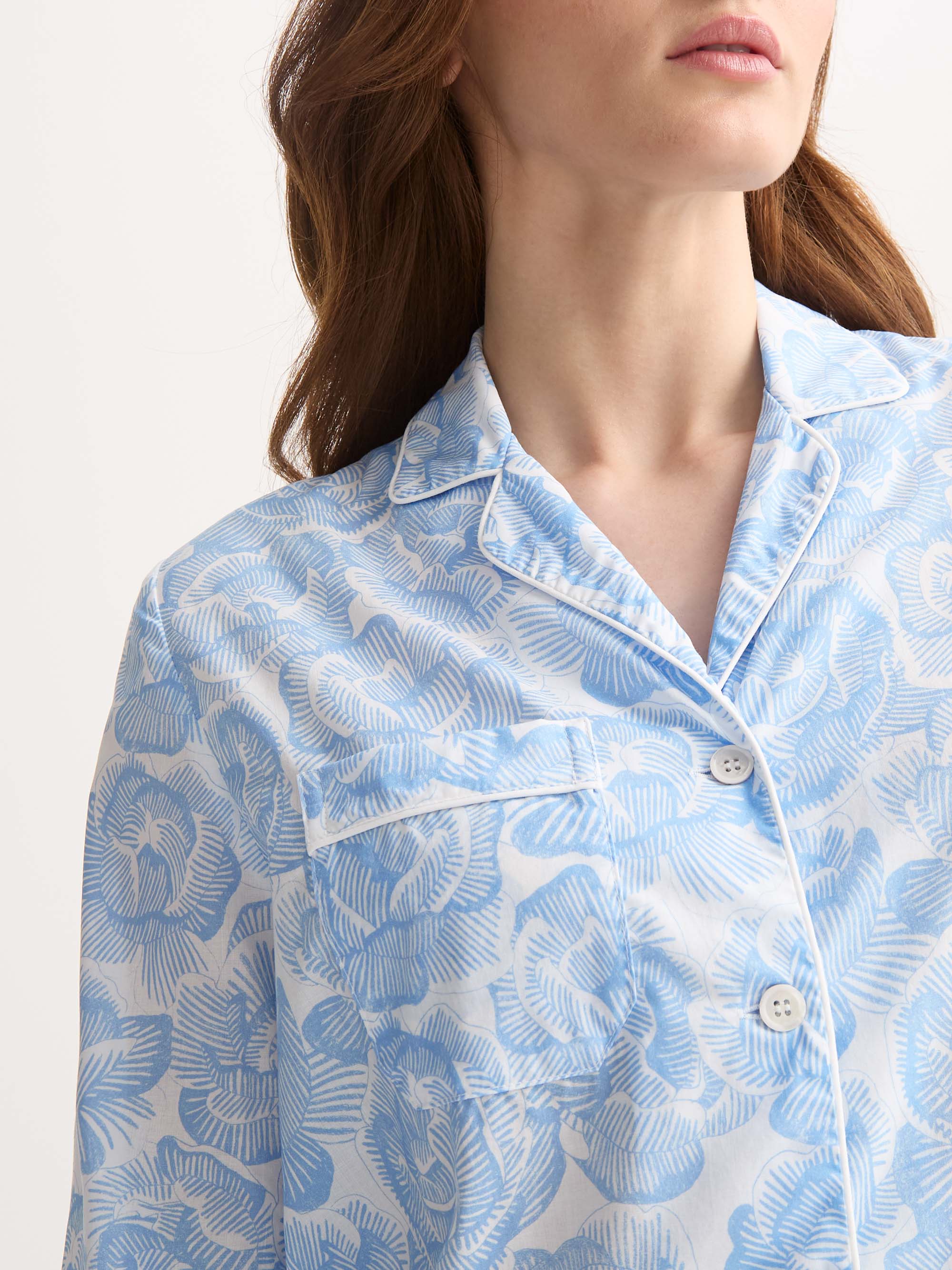 Women's Pyjamas Cotton Batiste Light Blue & White Rose Print - Image 4
