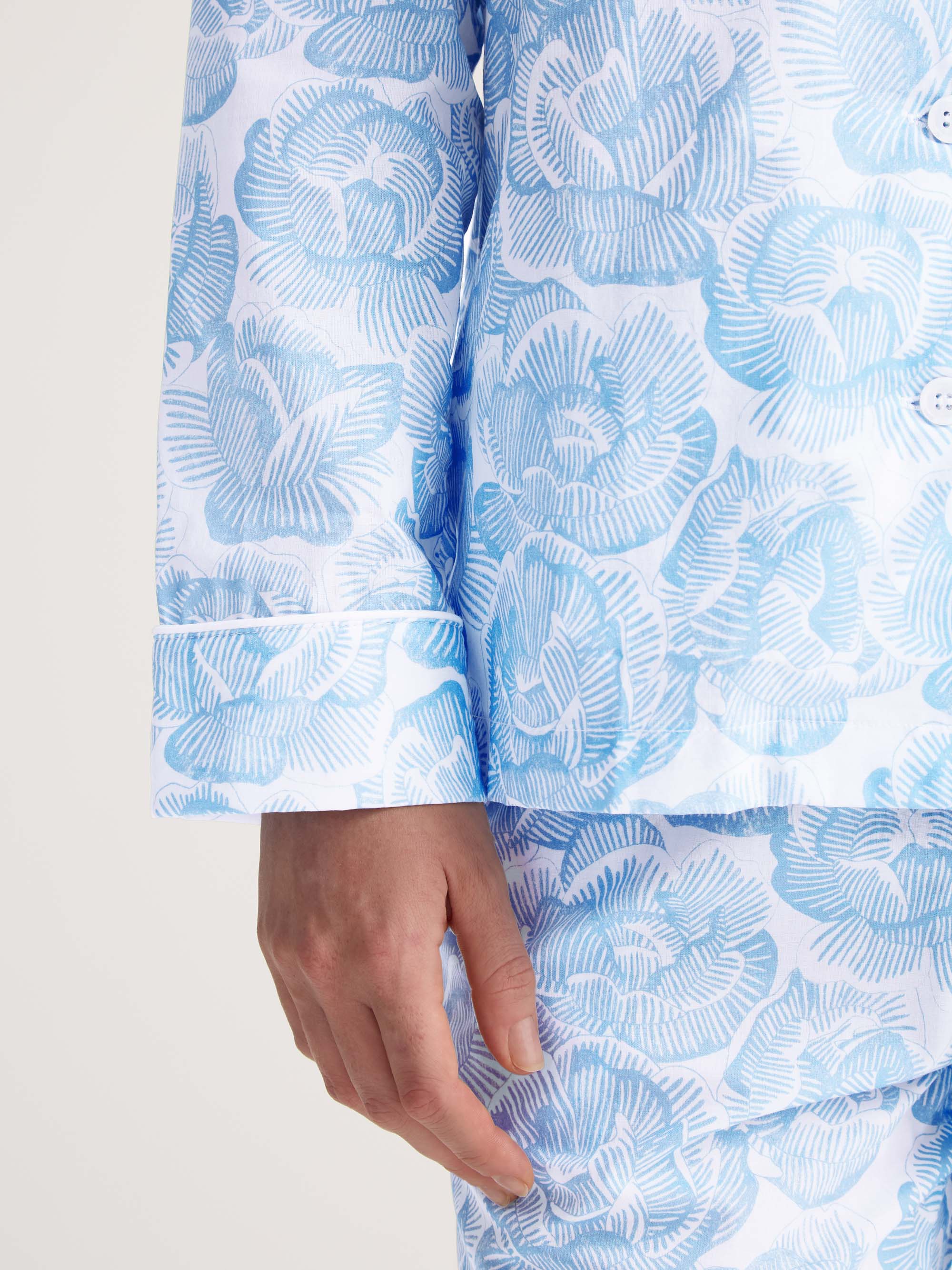 Women's Pyjamas Cotton Batiste Light Blue & White Rose Print - Image 5