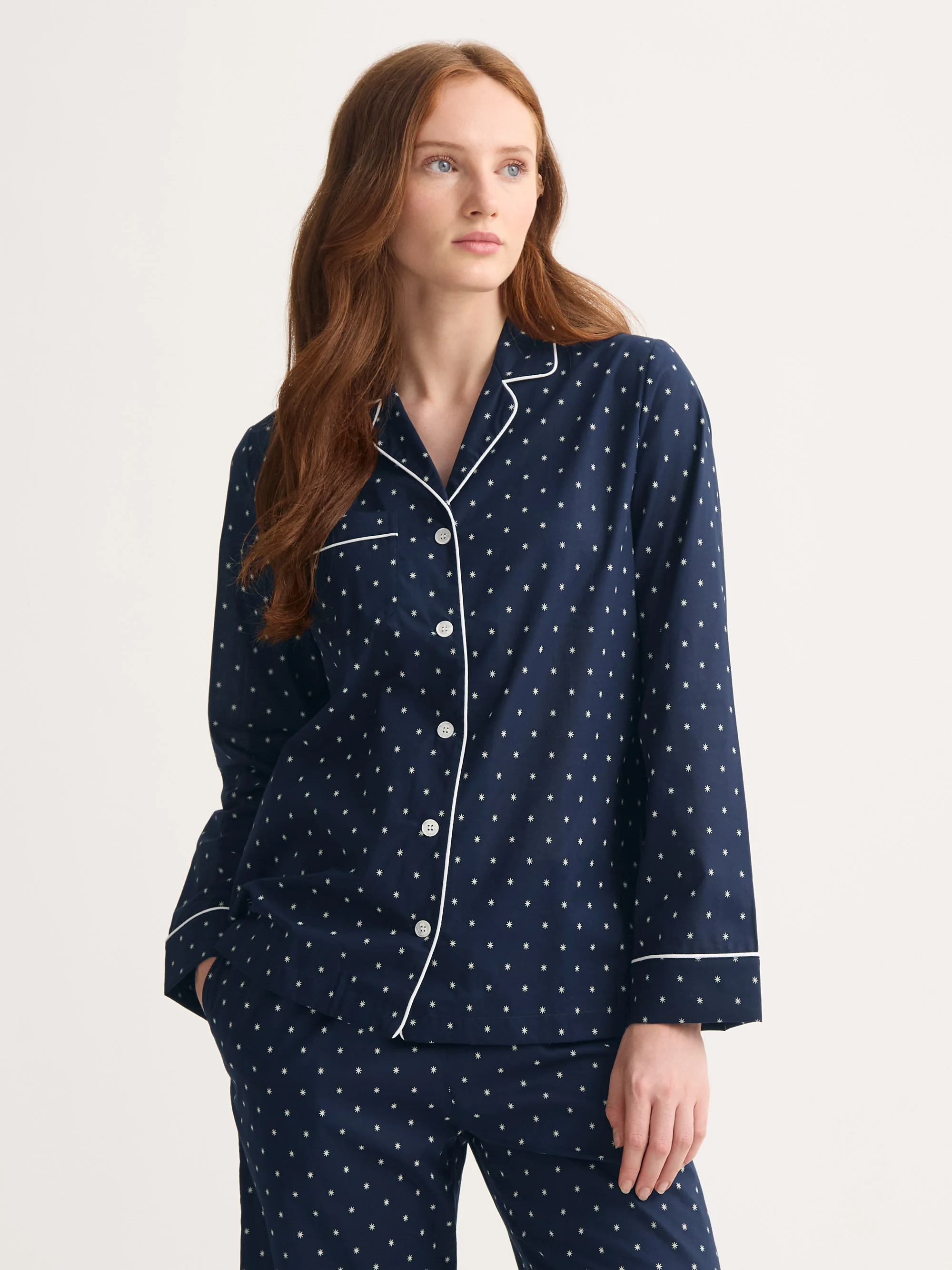 Women's Pyjamas Cotton Batiste Navy Blue Starburst Print - Image 3