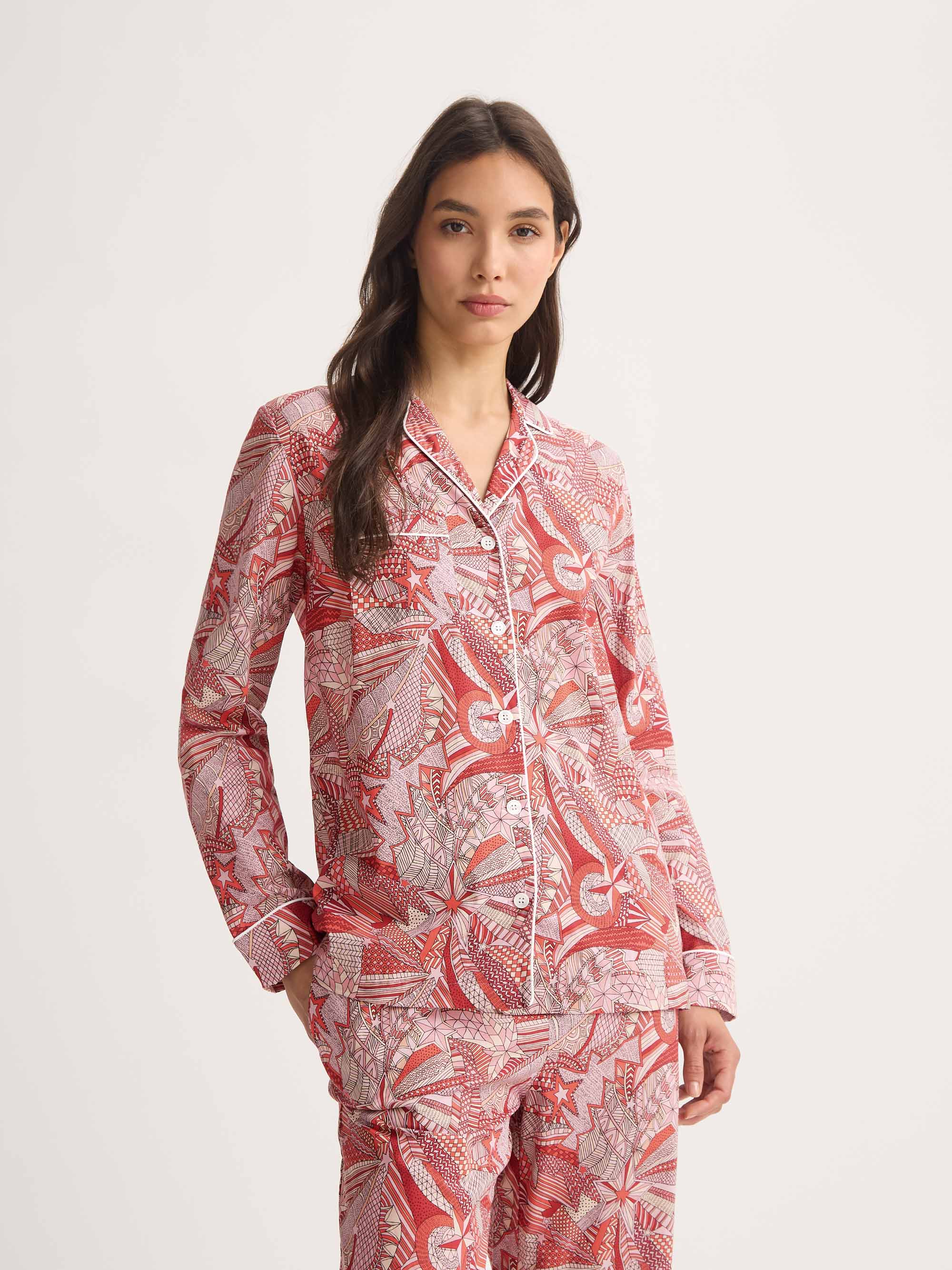 Women's Pyjamas Cotton Batiste Rustic Red Celebration Print - Image 3