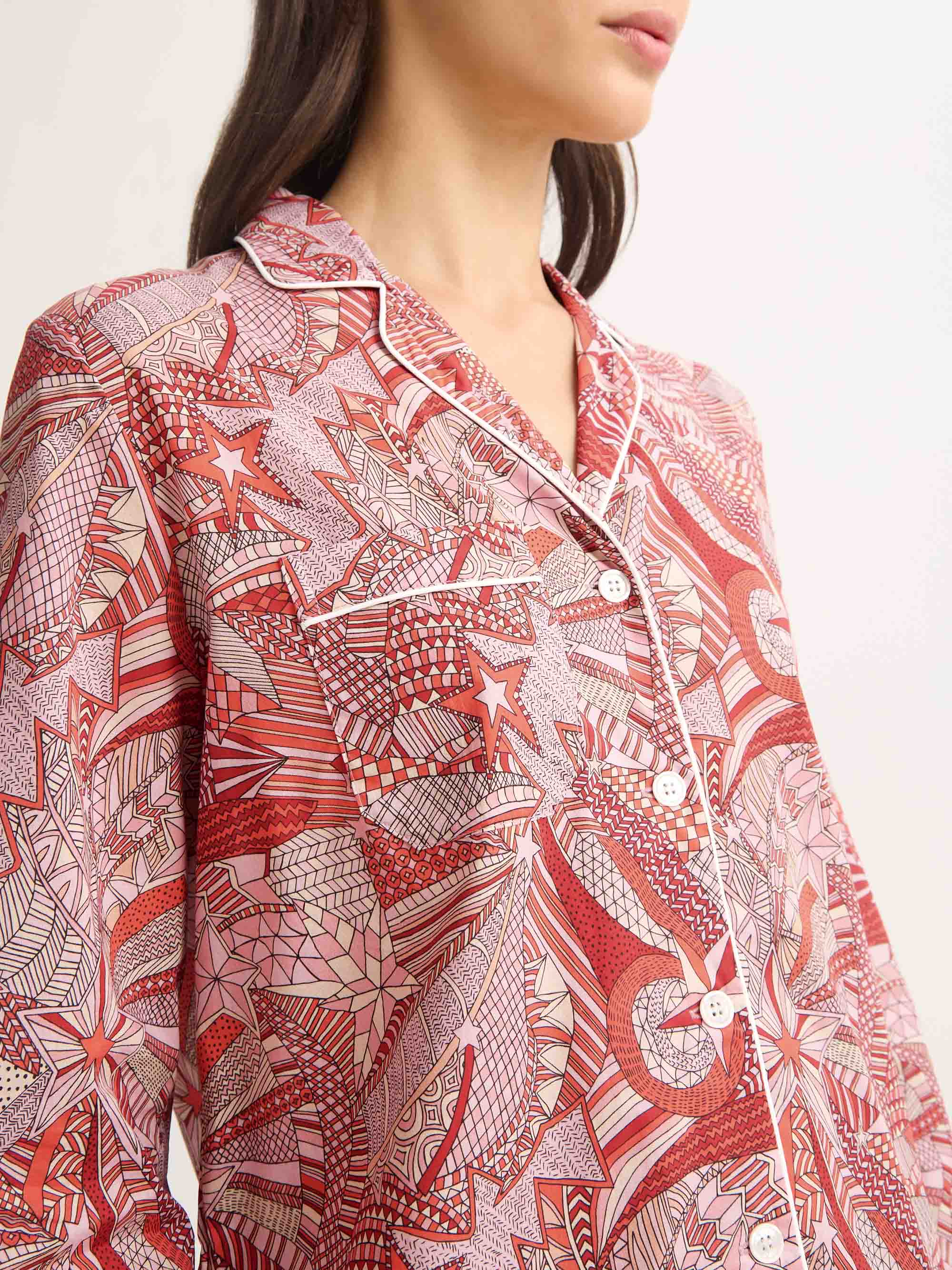 Women's Pyjamas Cotton Batiste Rustic Red Celebration Print - Image 4