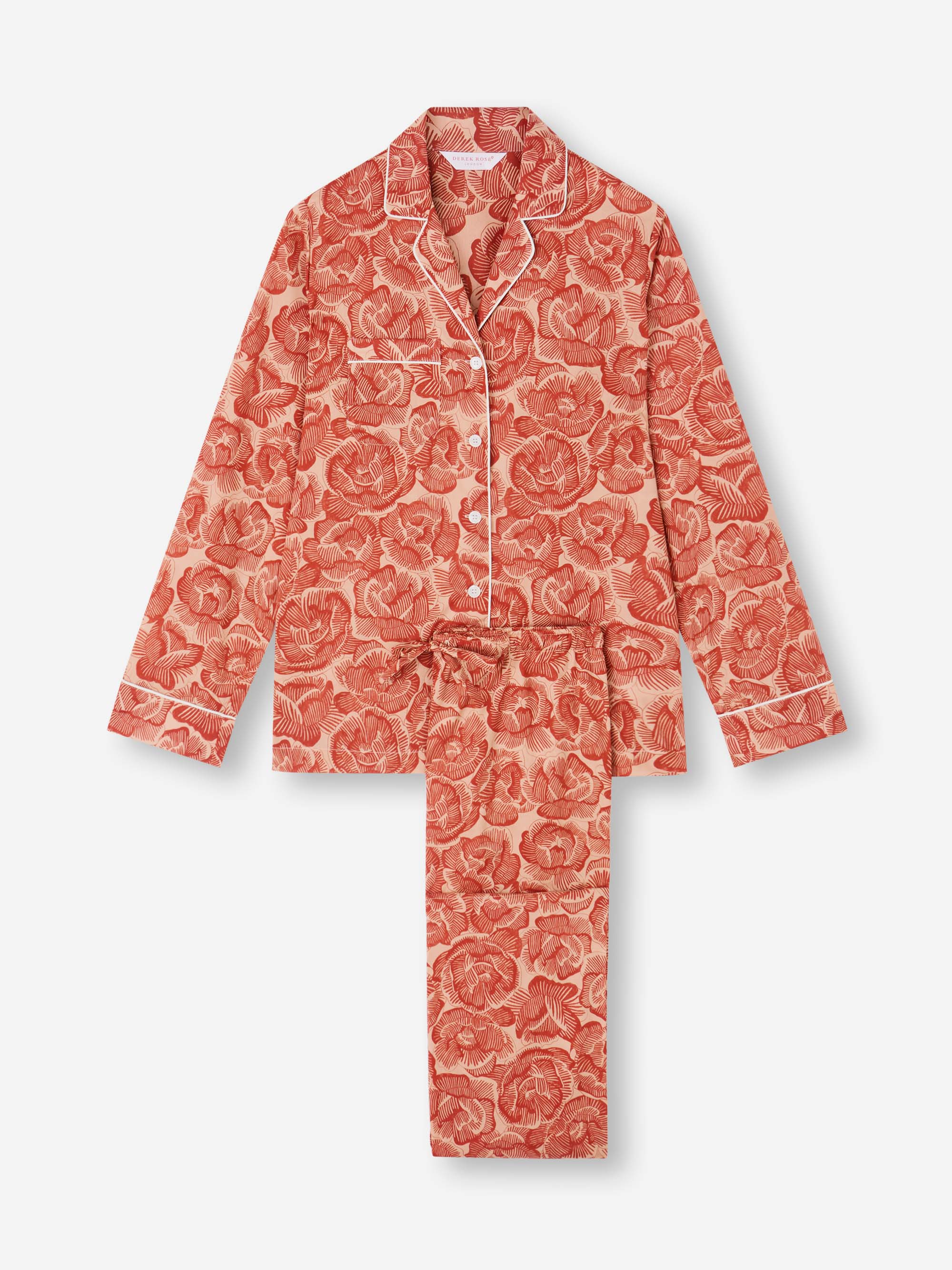 Women's Pyjamas Cotton Batiste Rustic Red Rose Print - Image 5