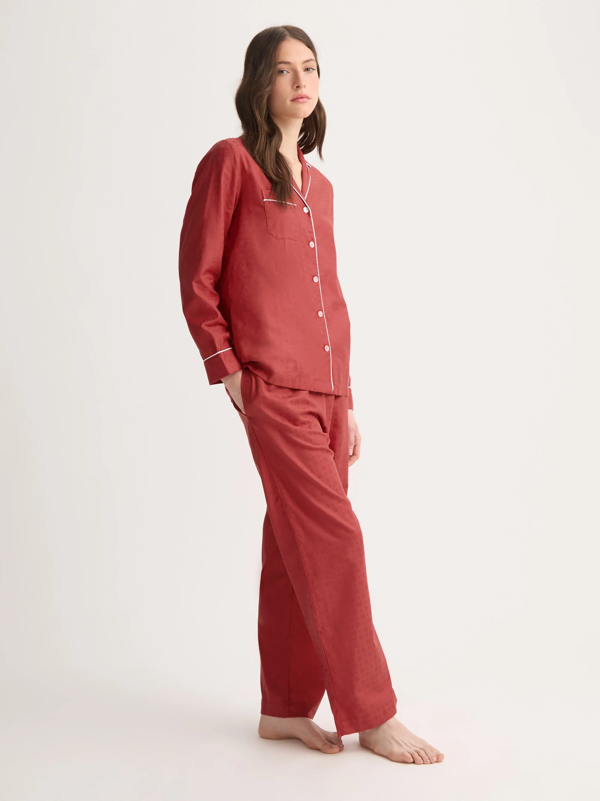 Women's Pyjamas Cotton Jacquard Red Rose Motif