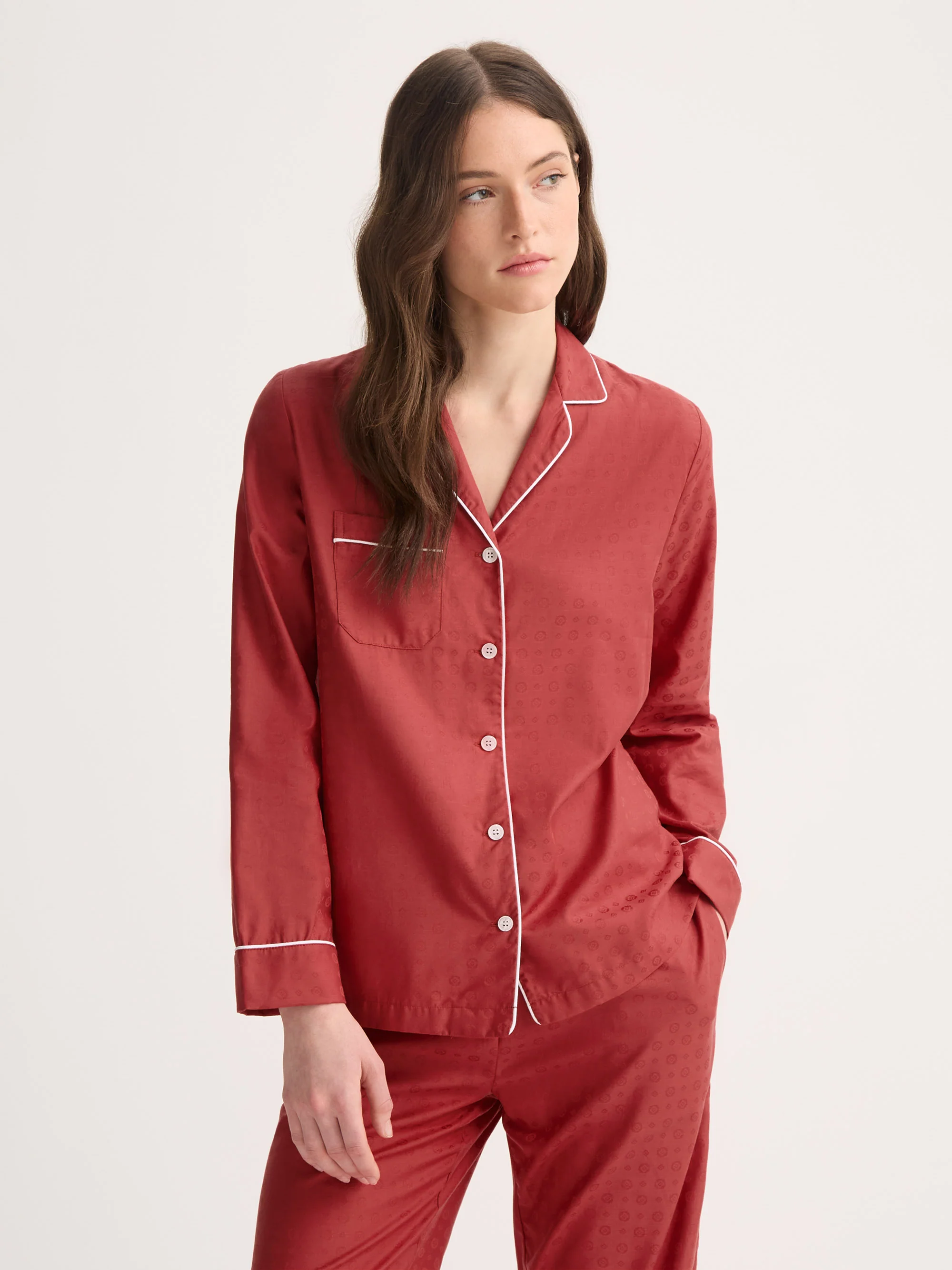 Women's Pyjamas Cotton Jacquard Red Rose Motif - Image 2