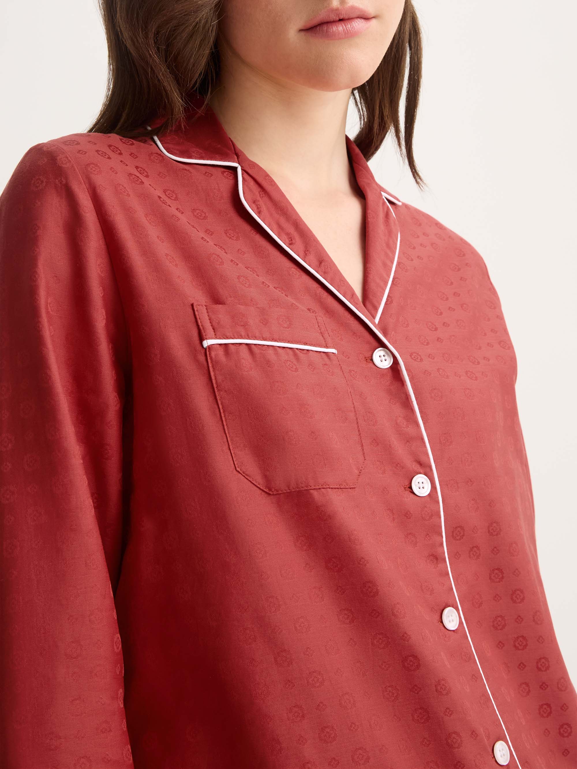 Women's Pyjamas Cotton Jacquard Red Rose Motif - Image 4