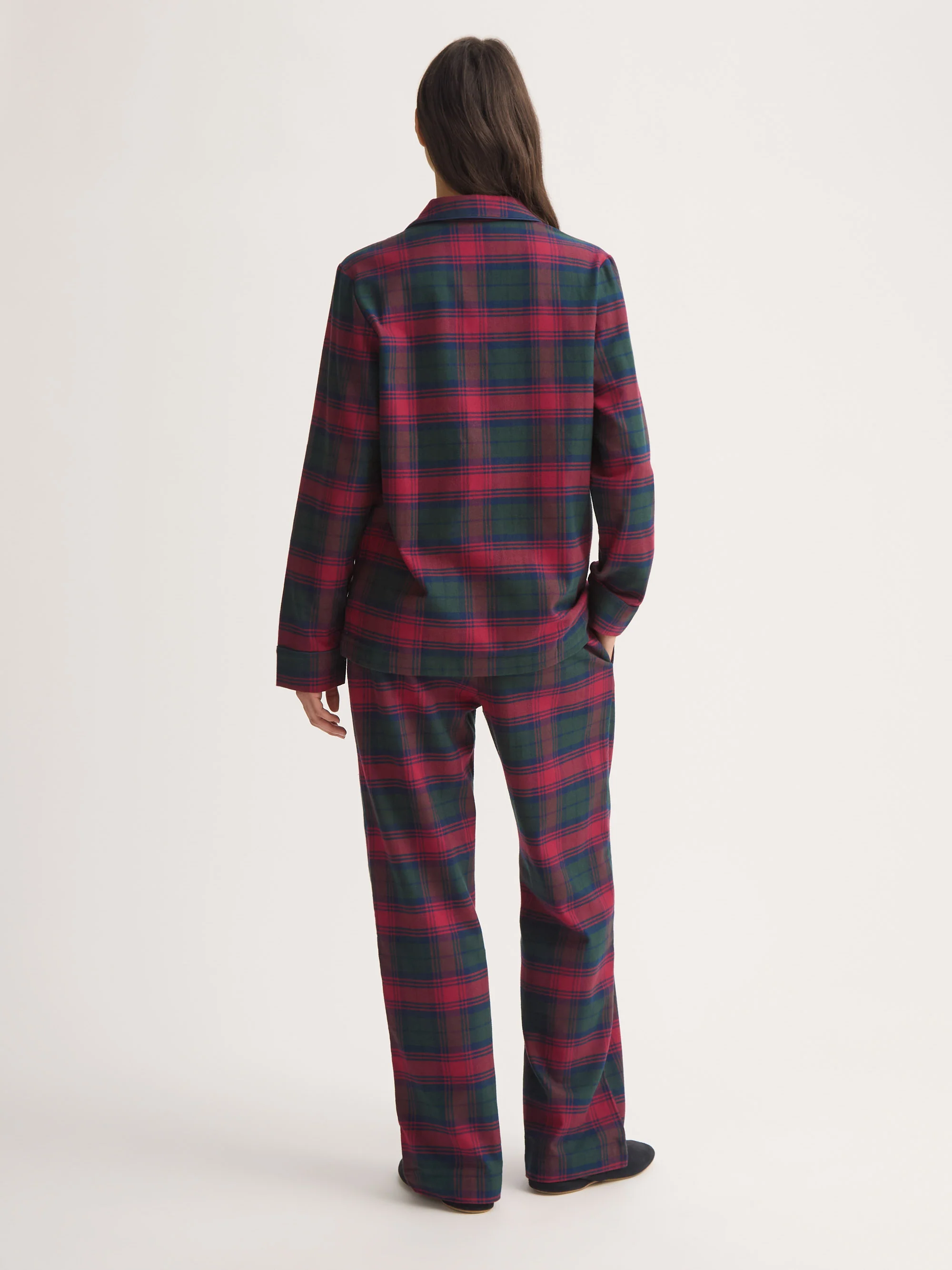 Women's Pyjamas Kelburn Brushed Cotton Burgundy Red & Green Check - Image 2