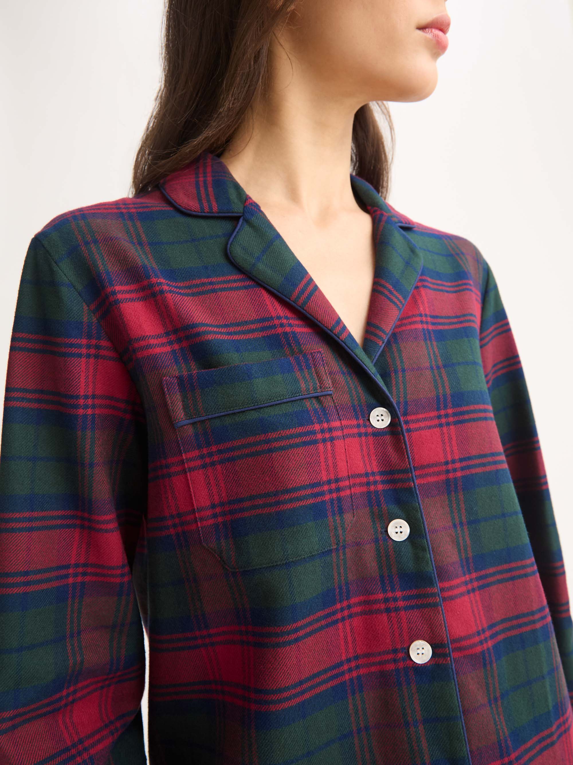 Women's Pyjamas Kelburn Brushed Cotton Burgundy Red & Green Check - Image 3