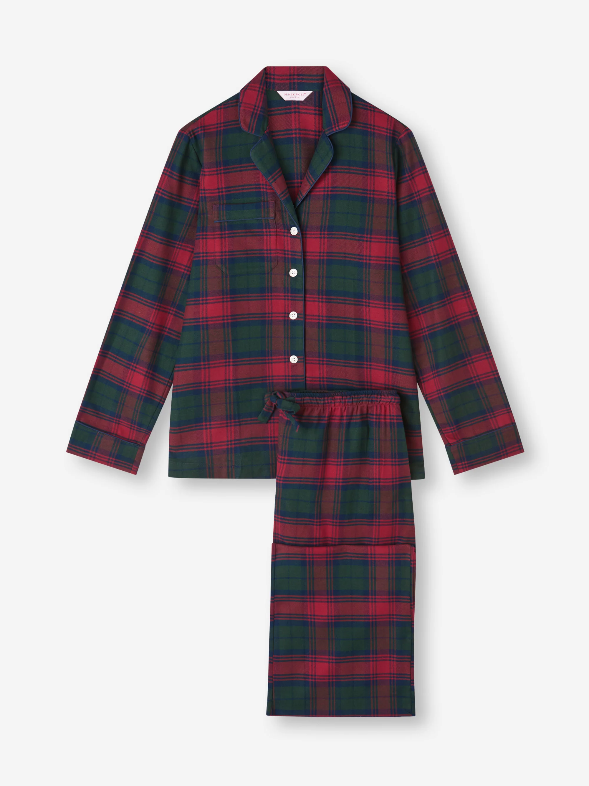 Women's Pyjamas Kelburn Brushed Cotton Burgundy Red & Green Check - Image 5