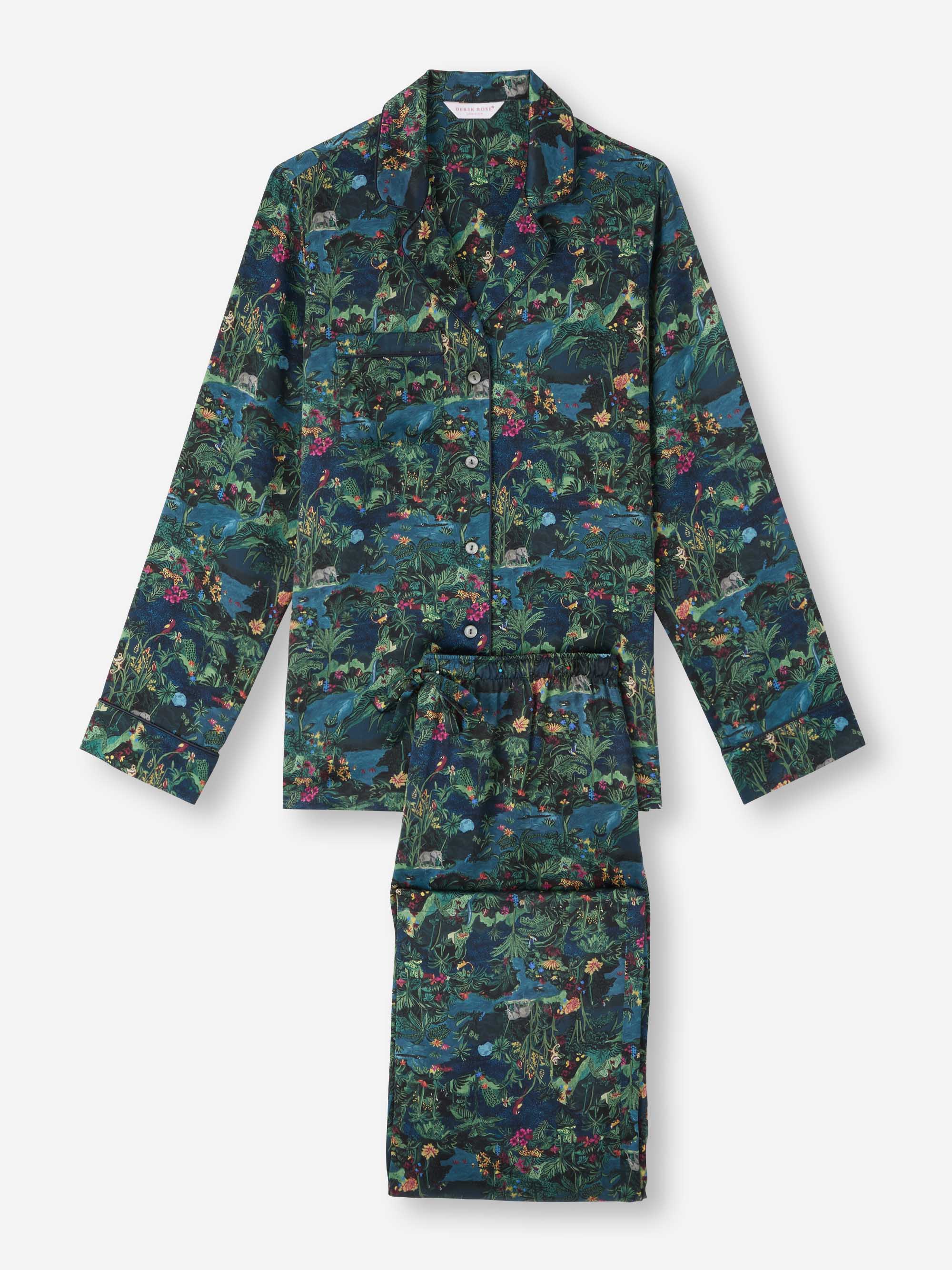 Women's Pyjamas Silk Satin Multi Midnight Jungle Print - Image 2