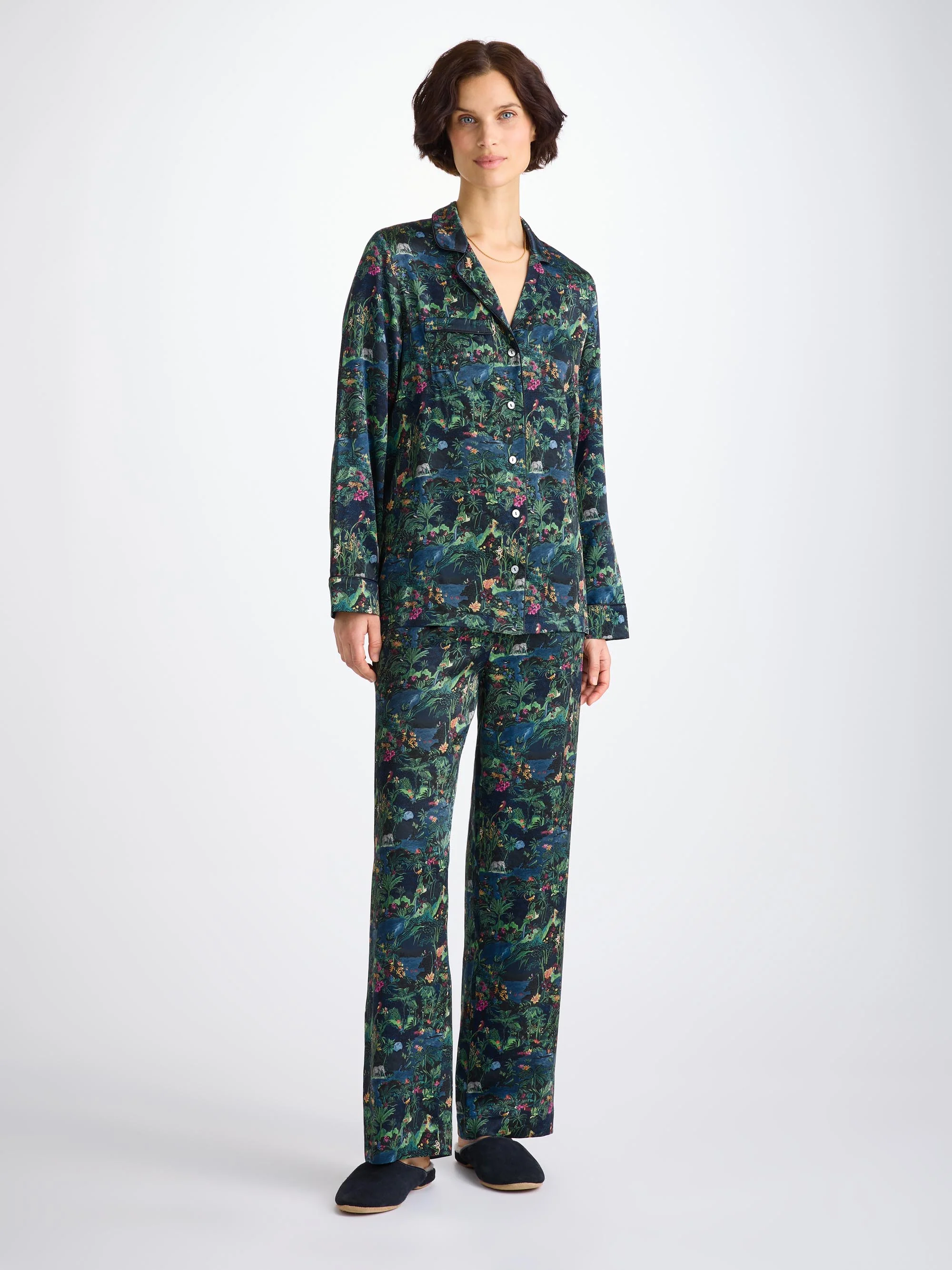 Women's Pyjamas Silk Satin Multi Midnight Jungle Print - Image 3