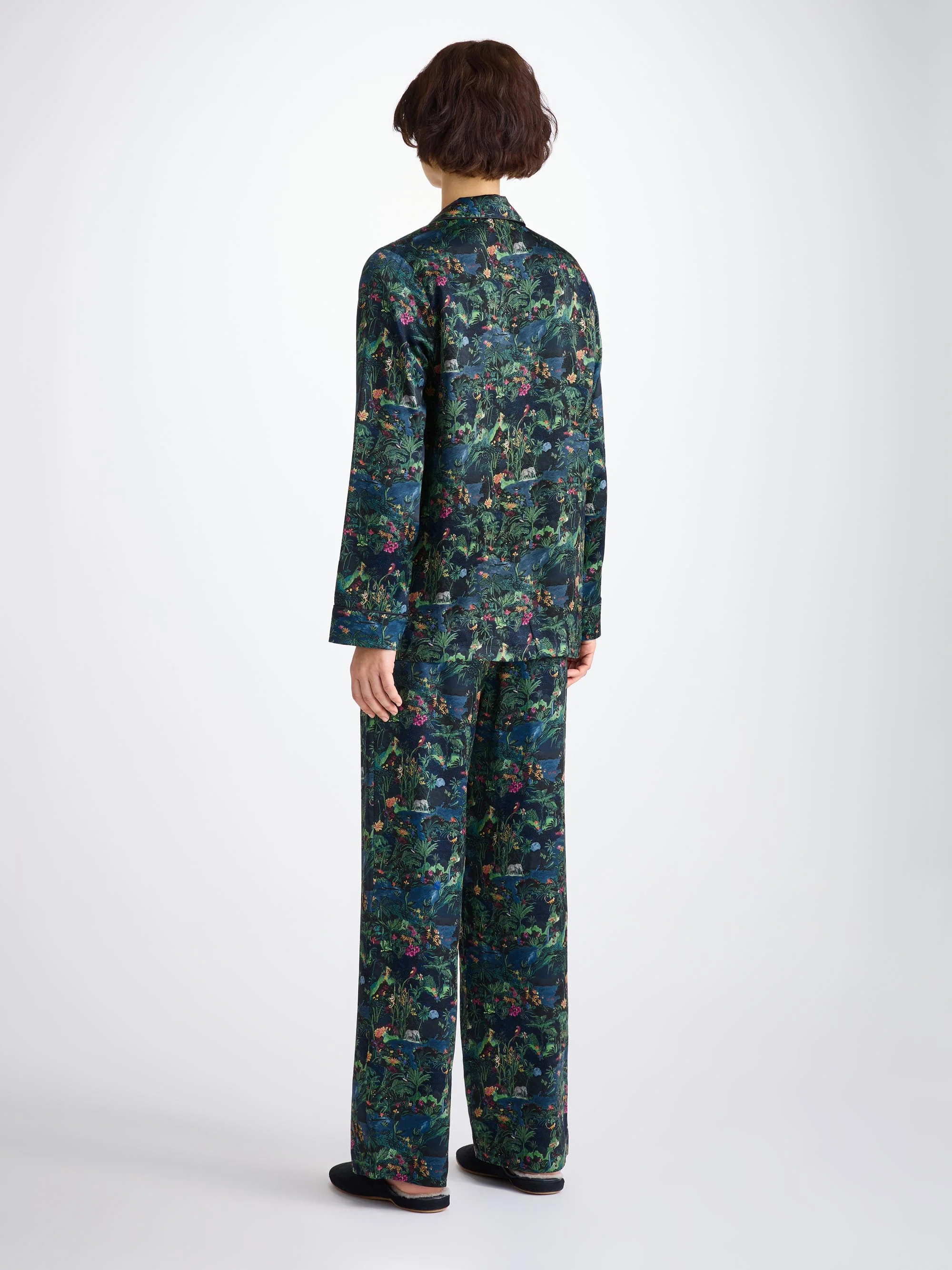 Women's Pyjamas Silk Satin Multi Midnight Jungle Print - Image 4