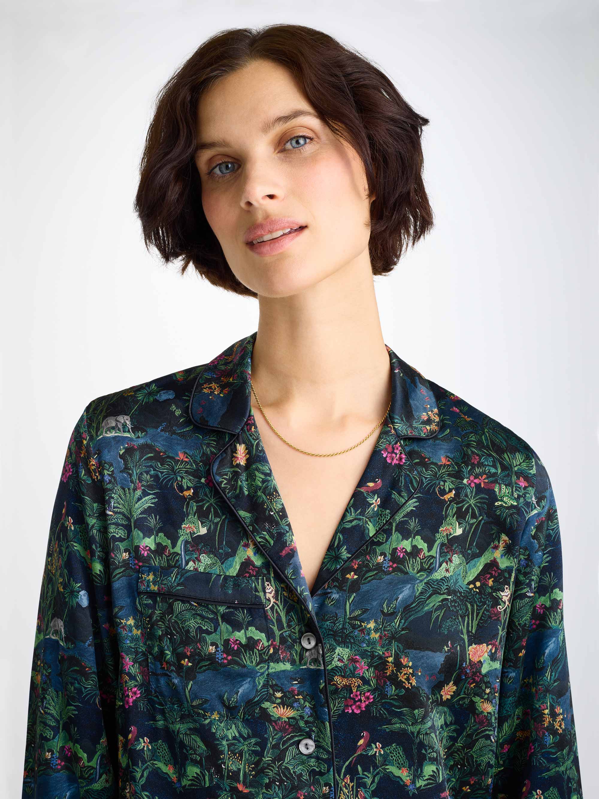 Women's Pyjamas Silk Satin Multi Midnight Jungle Print - Image 5