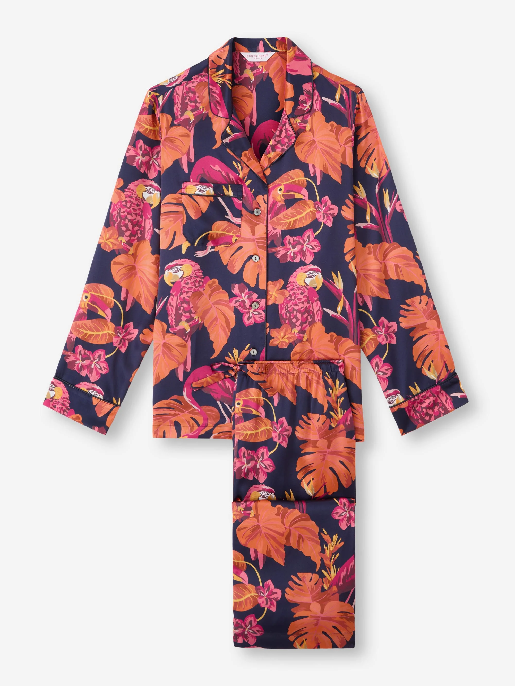 Women's Pyjamas Silk Satin Navy Jungle Birds Pattern - Image 2