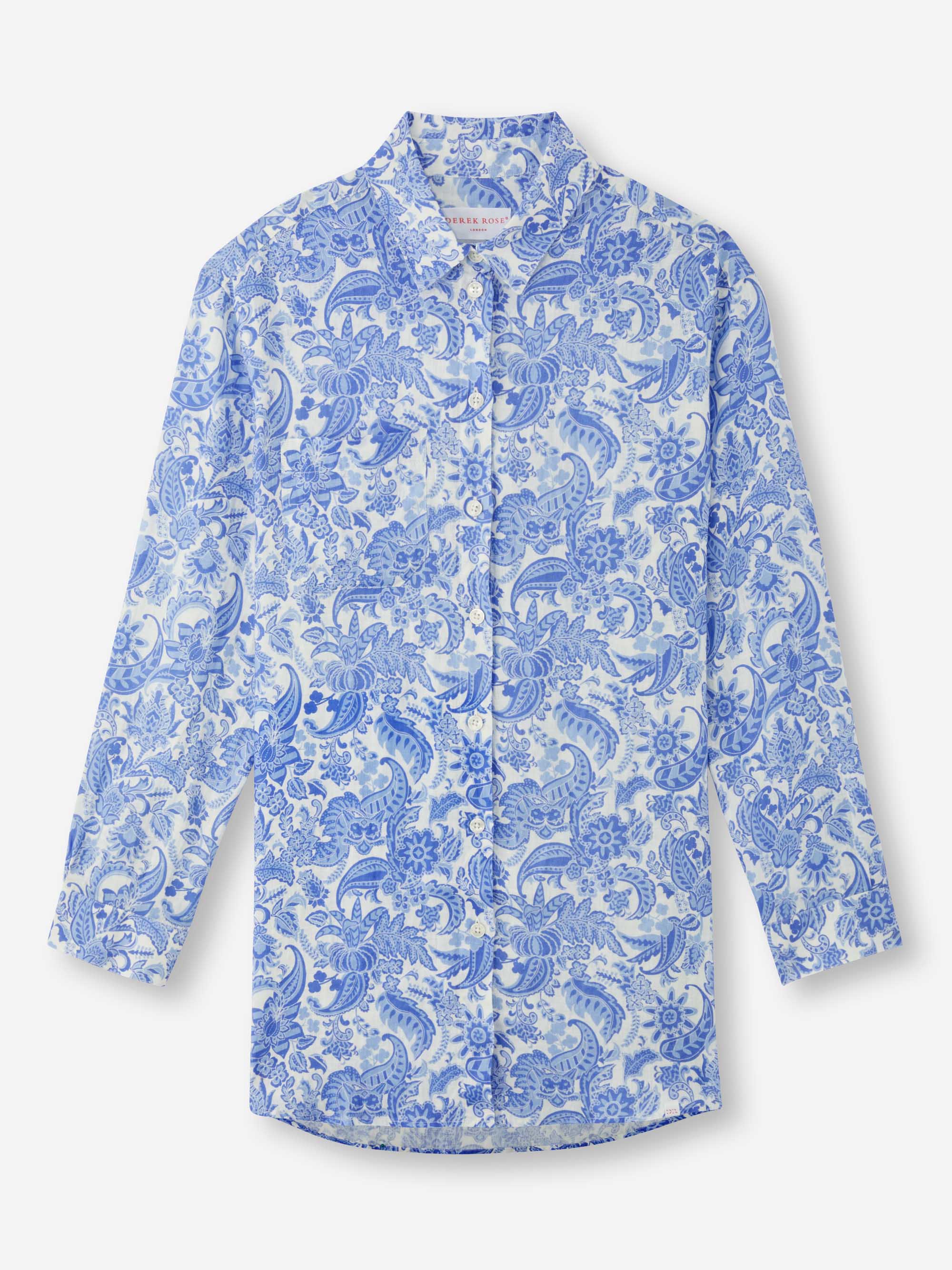 Women's Longline Shirt Linen White Jungle Paisley Print - Image 2